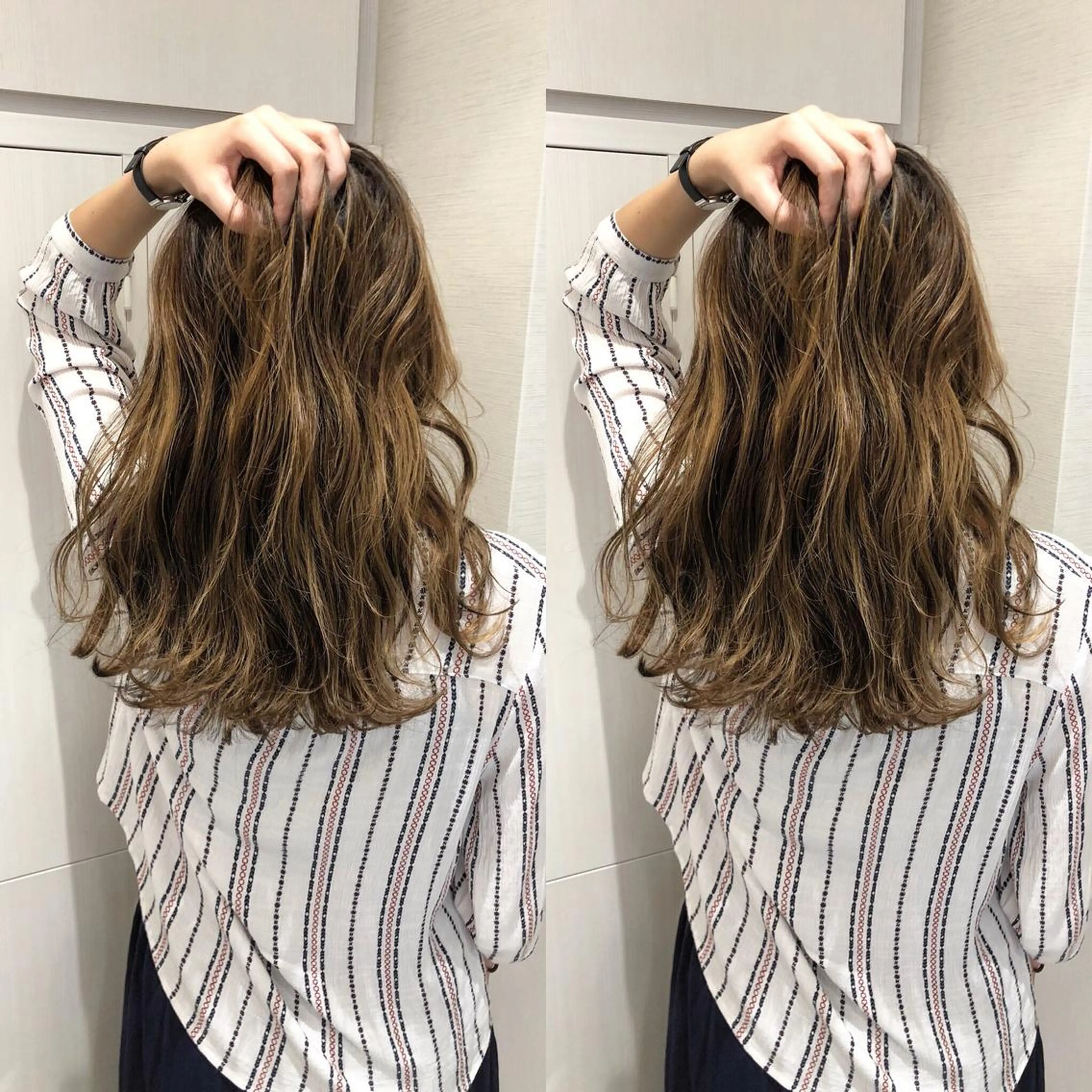 ロング カラー アディクシーカラー アッシュ バレイヤージュ ベージュカラー 透明感カラー レイヤー/韓国/ 顔周り/しんやのヘアスタイル