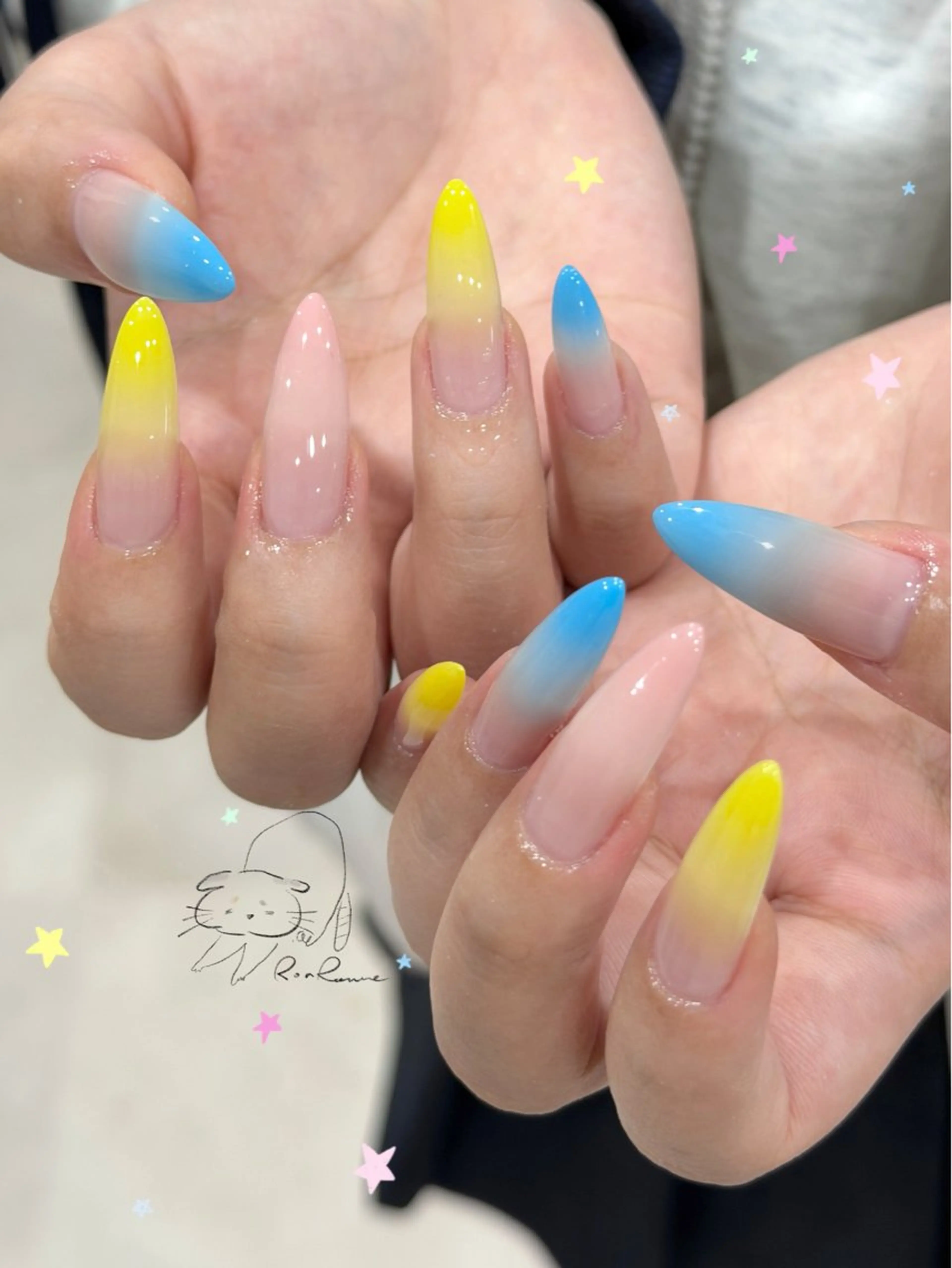 ネイル オーロラネイル 長さ出し フレンチネイル ジェルネイル ミラーネイル ハンドネイル Cho Artネイル所属・ronronne .のネイルデザイン