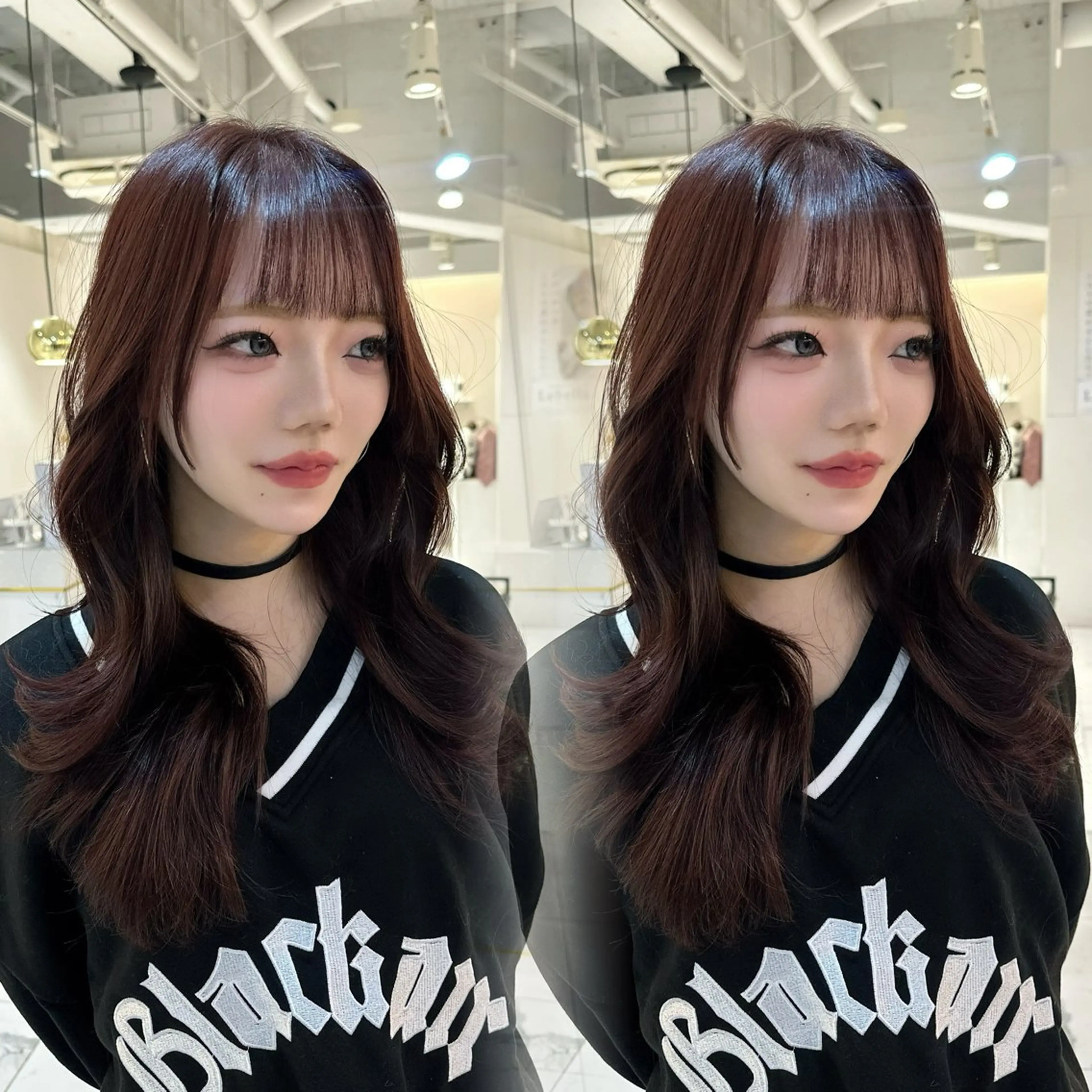 セミロング カラー ボルドーカラー 韓国風ヘア レイヤーカット カット ヘアカラー トリートメント 心斎橋/縮毛矯正 /艶髪カラーのヘアスタイル