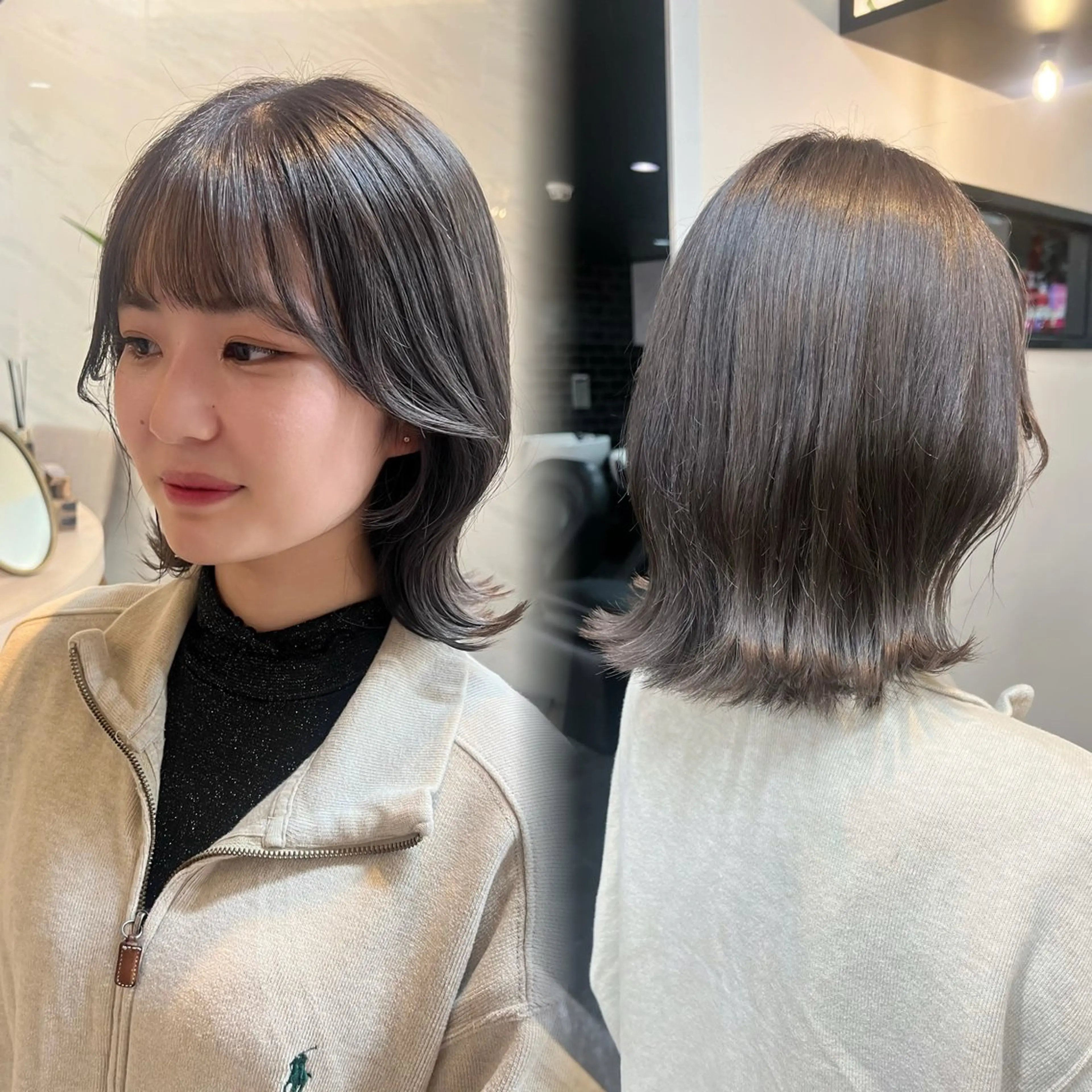 ミディアム ボブ くびれヘア カット ヘアカラー 🩶韓国/似合わせ/ さわ🩶のヘアスタイル