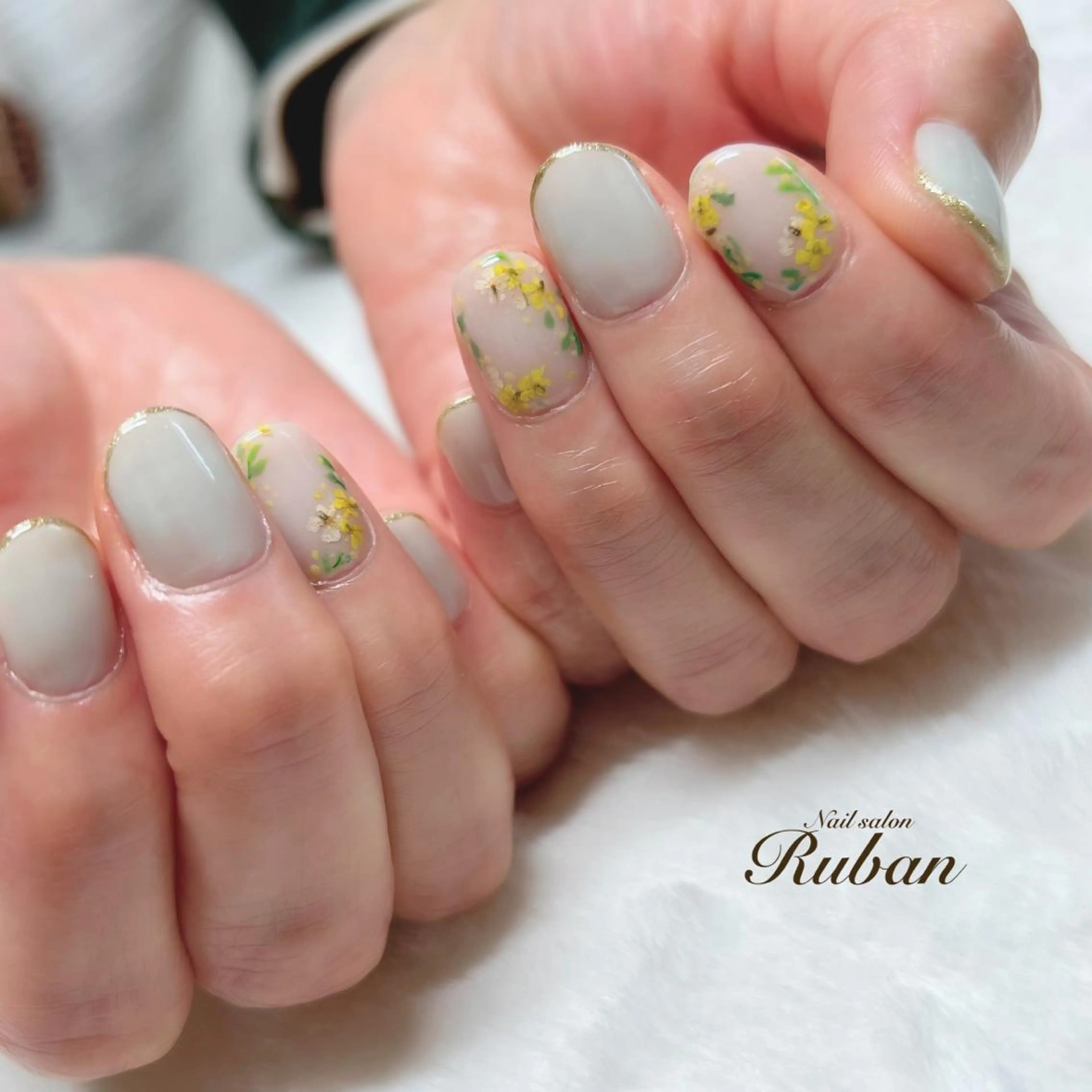 ネイル フラワーネイル グリーン 春ネイル Nail salon Ruban所属・Nail salon Rubanのネイルデザイン