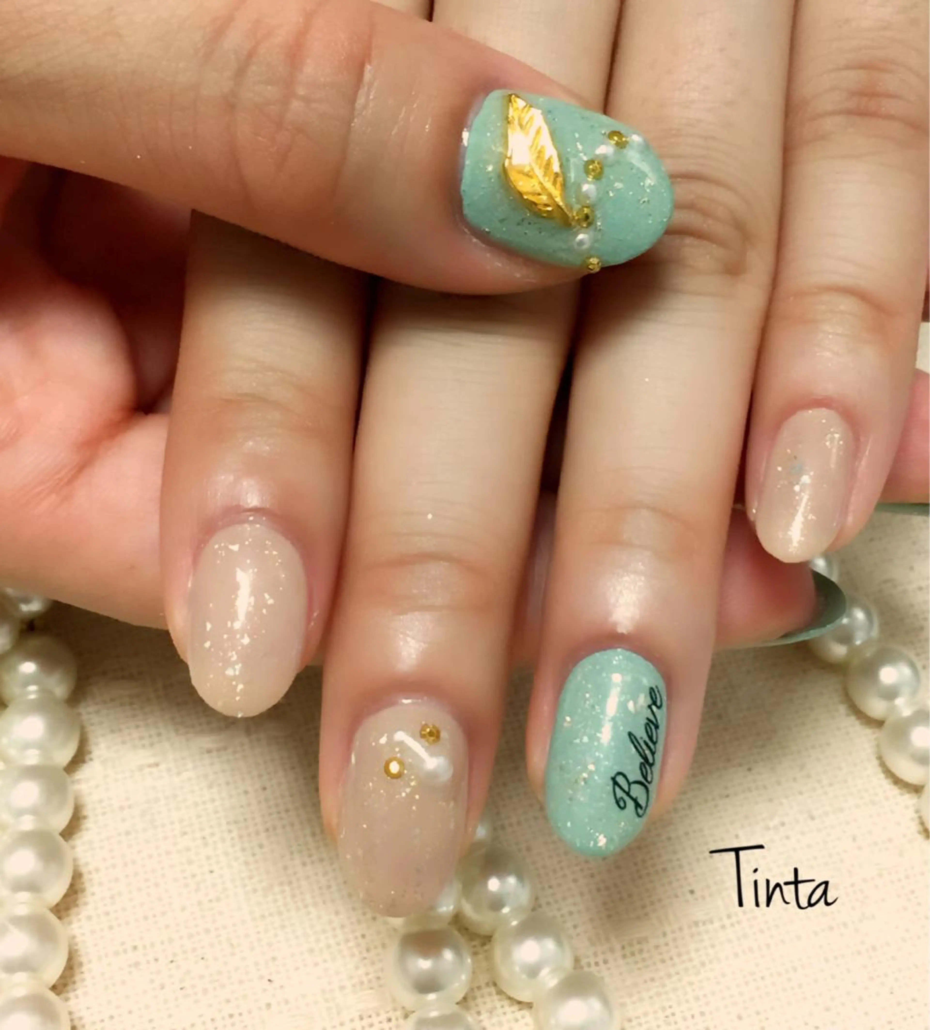 ネイル グリーン 冬ネイル ネイルサロン ティンタ所属・馬場 典子のネイルデザイン