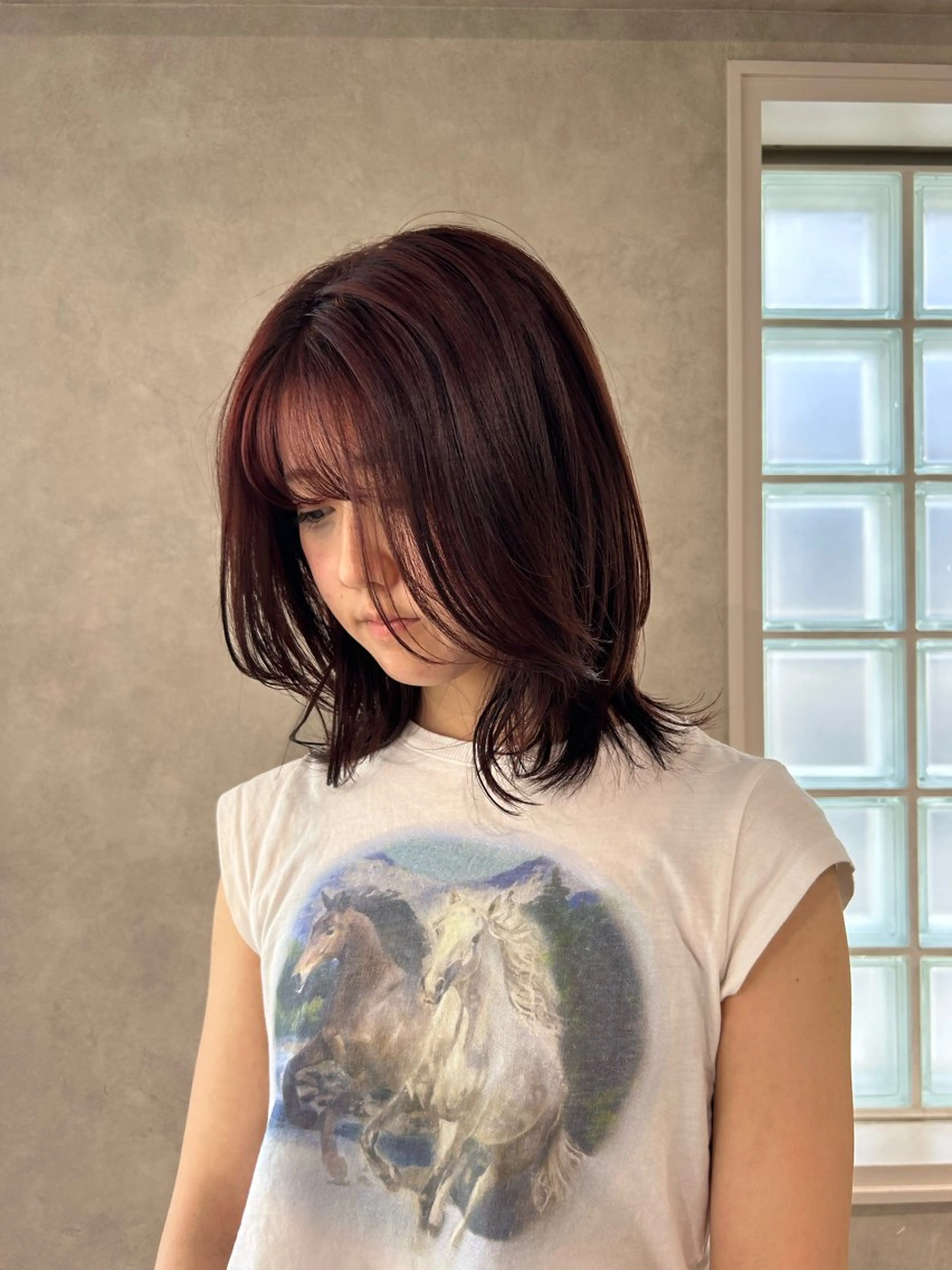 ミディアム カラー レイヤーカット ayano/パーマ/ 暖色カラーのヘアスタイル