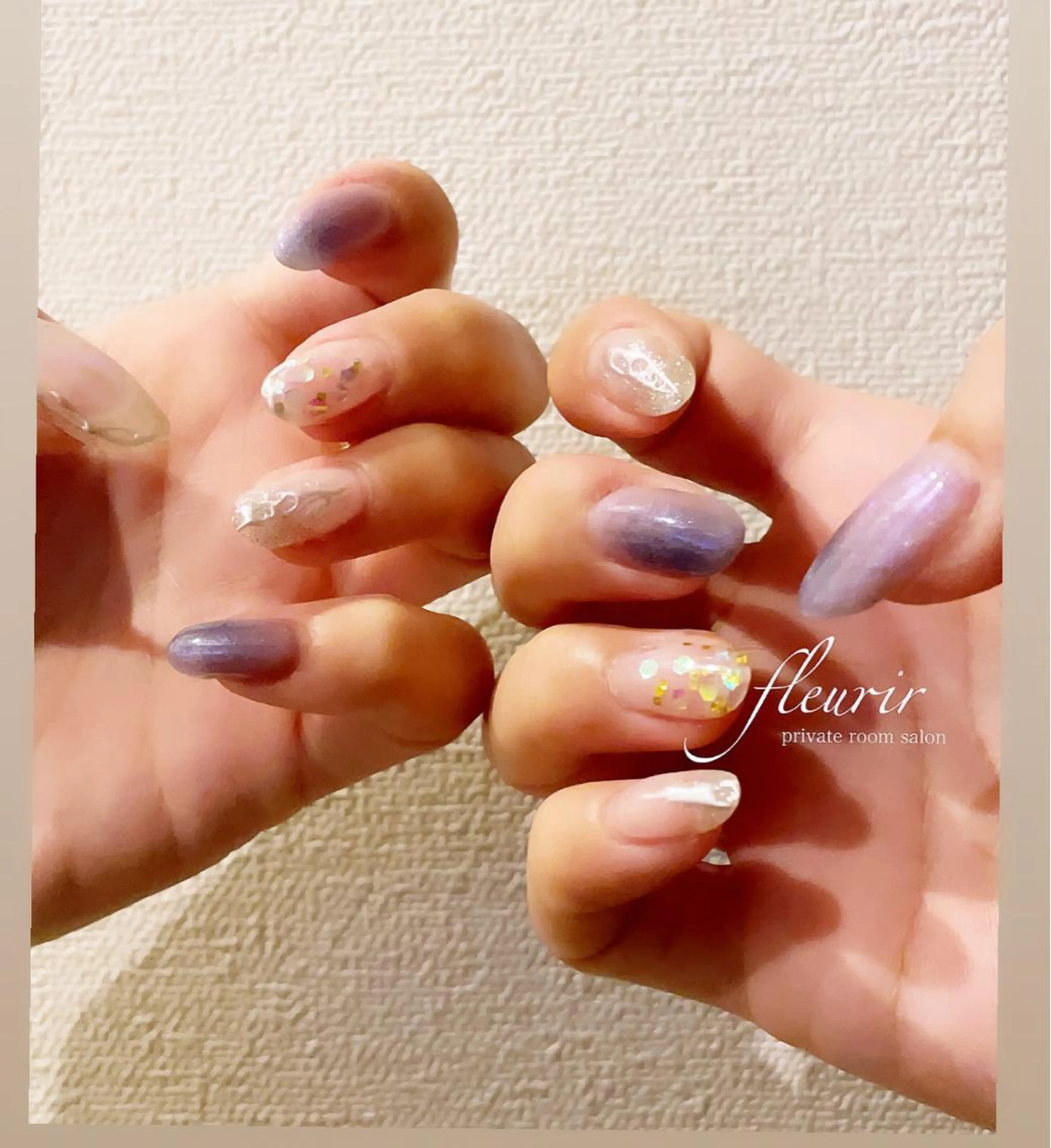 ネイル アートネイル オーロラネイル クリアネイル 長さ出し ジェルネイル フルリール 【プライベートサロンのネイルデザイン