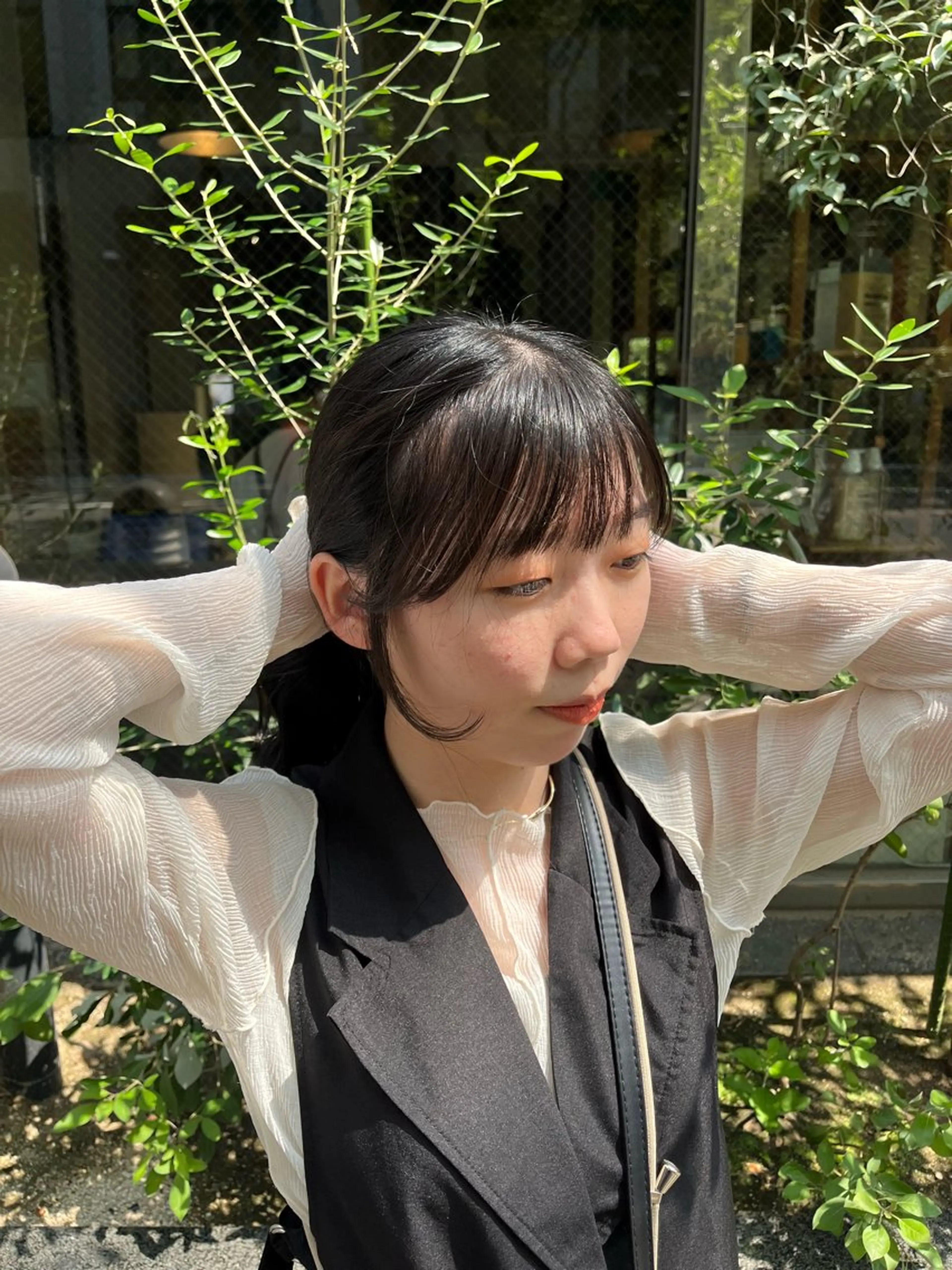 ミディアム カラー 小顔カット カット ヘアカラー トリートメント えんぐちとも／透明感 カラー／博多ボブのヘアスタイル