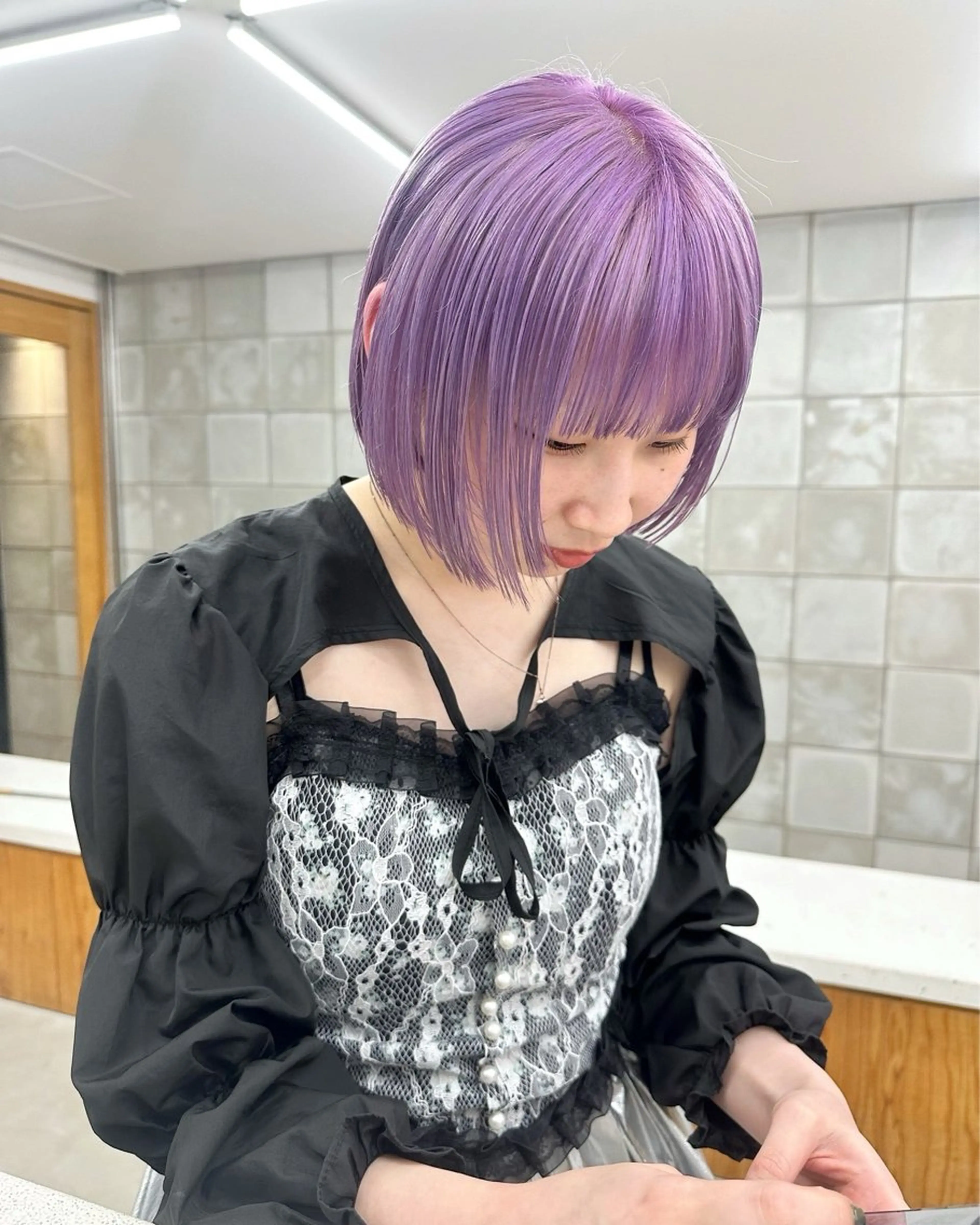 ショート カラー ハイトーンカラー ピンクカラー パープルカラー ボブ カット ヘアカラー パーマ /レイヤー 榛地渉馬 /矢場町のヘアスタイル