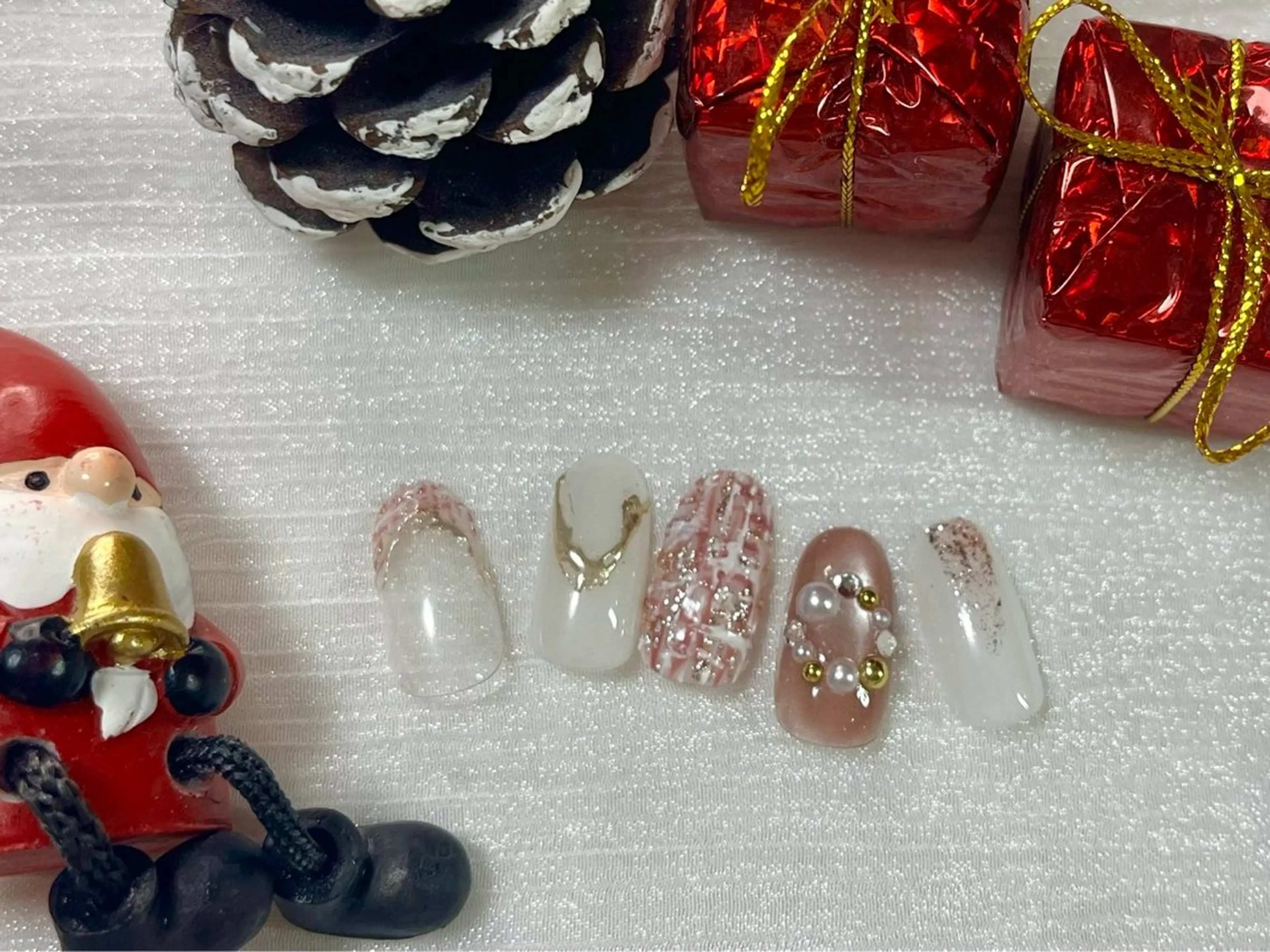 ネイル ジェルネイル パラジェル ツイードネイル 冬ネイル クリスマス kiki nail 二子玉川のネイルデザイン