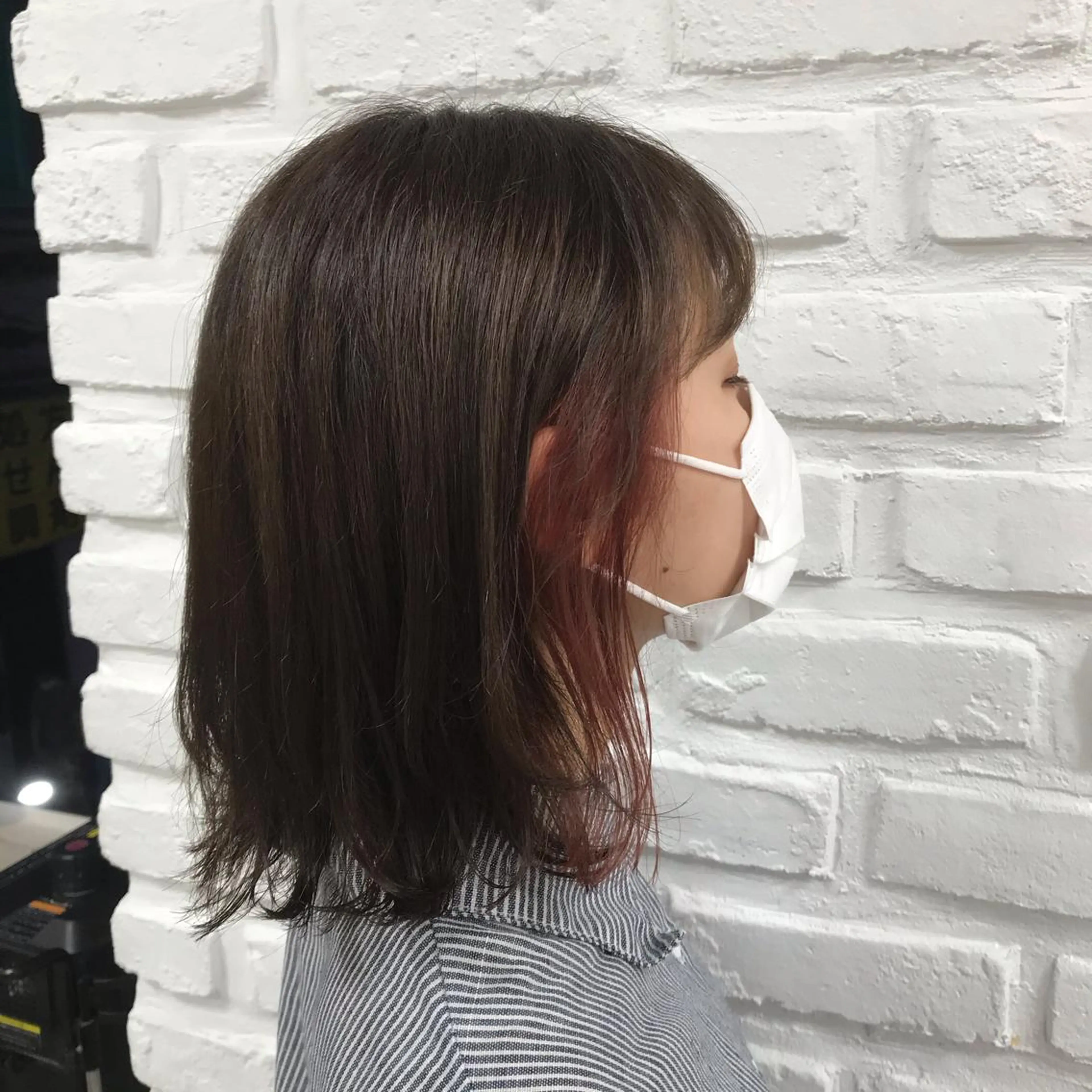 ミディアム カラー イヤリングカラー ピンクカラー ボブ 外ハネヘア ヘアカラー トリートメント 【暖色カラー特化】 中山由梨のヘアスタイル