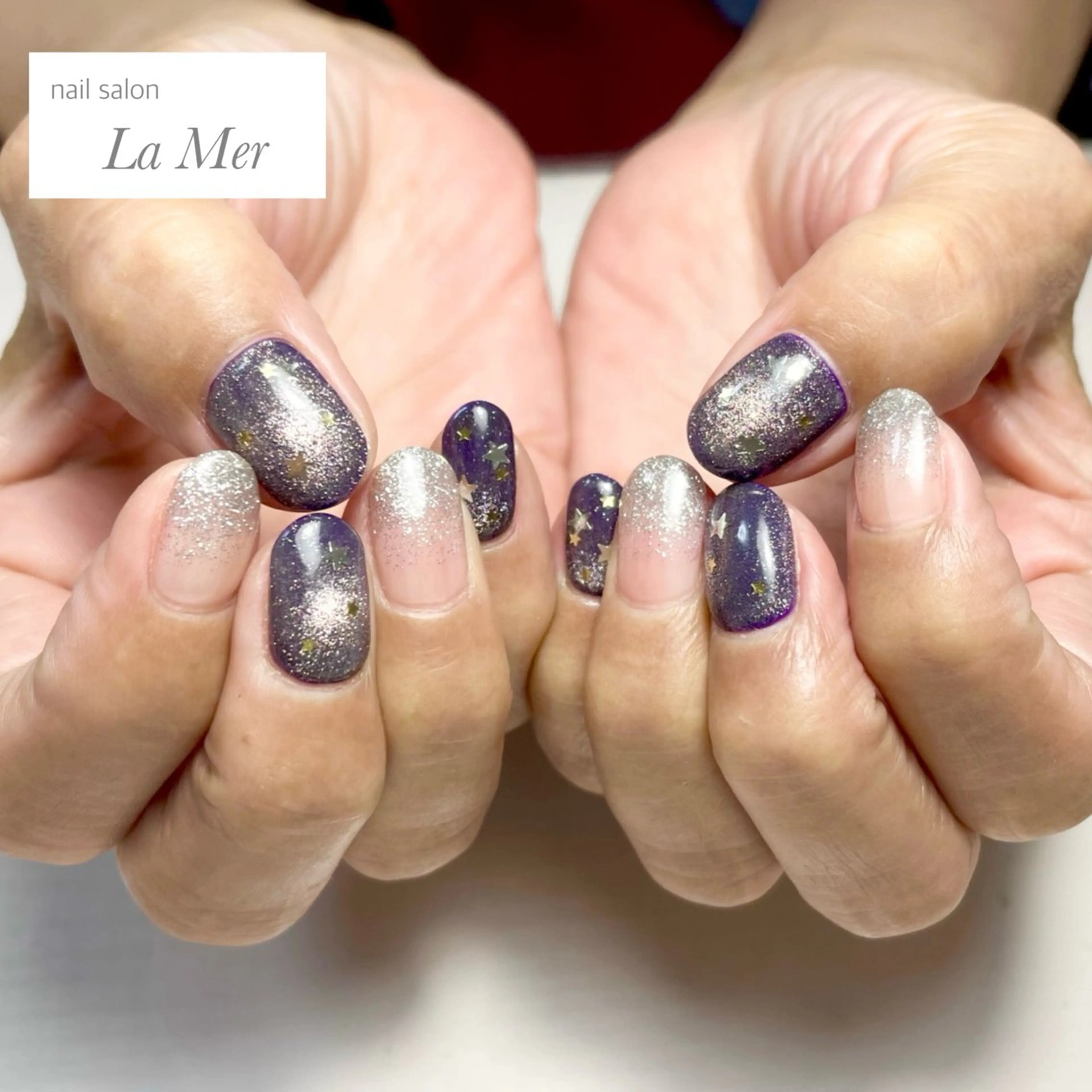 ネイル ハロウィン キラキラネイル マグネットネイル パープル シルバー ハンドネイル nailsalon La Merのネイルデザイン