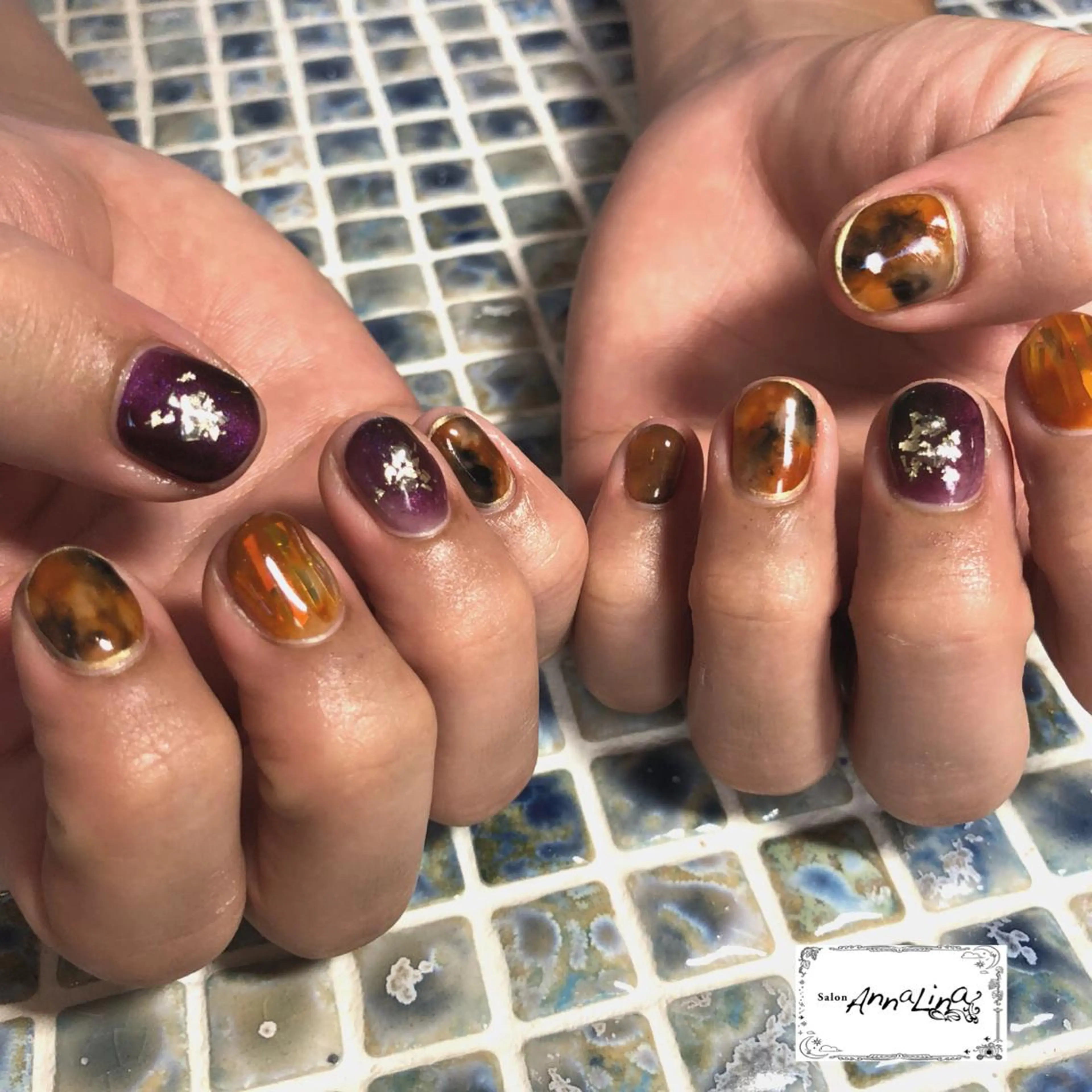 ネイル べっ甲ネイル ボルドー ハンドネイル アトリエ UNICOのネイルデザイン