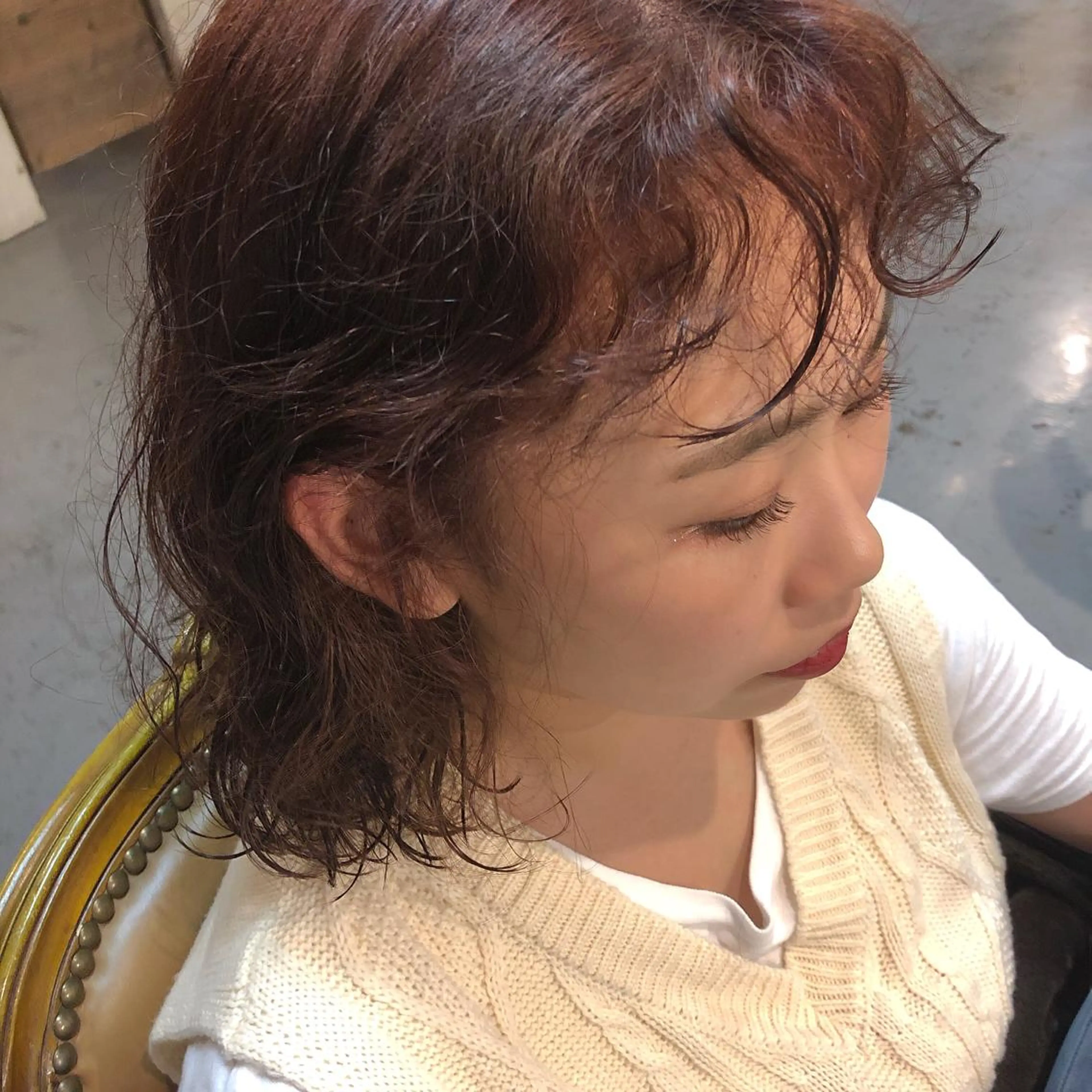 ミディアム カラー パーマ ミディアムパーマ 泊 紗羅のヘアスタイル