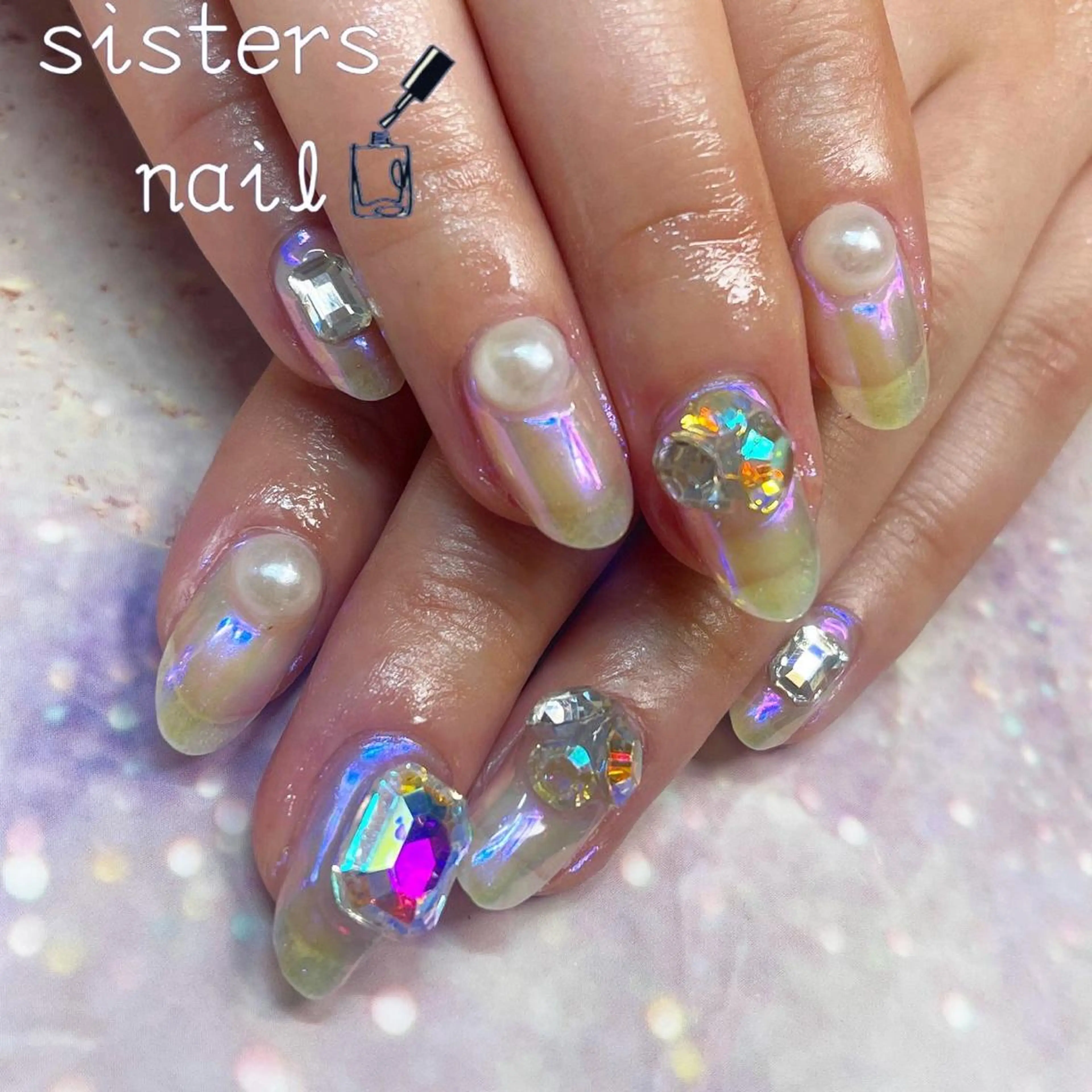 ネイル アートネイル オーロラネイル クリアネイル 氷ネイル・うるうるネイル 韓国ネイル ハンドネイル ハンドケア sisters nail.fのネイルデザイン