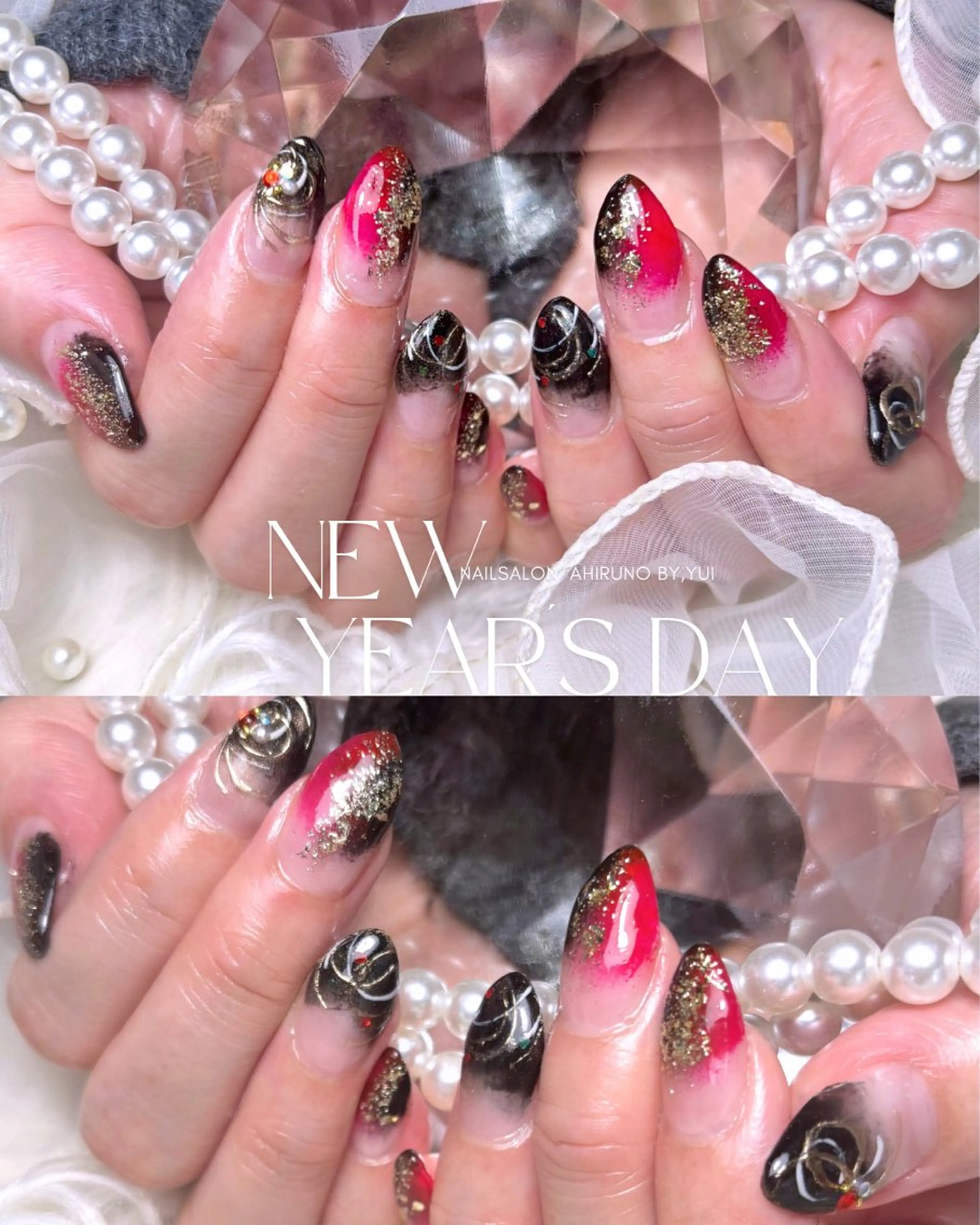 ネイル おそろいネイル 赤色 ハンドネイル 東京あきる野市ネイル ✿ ｙｕiのネイルデザイン