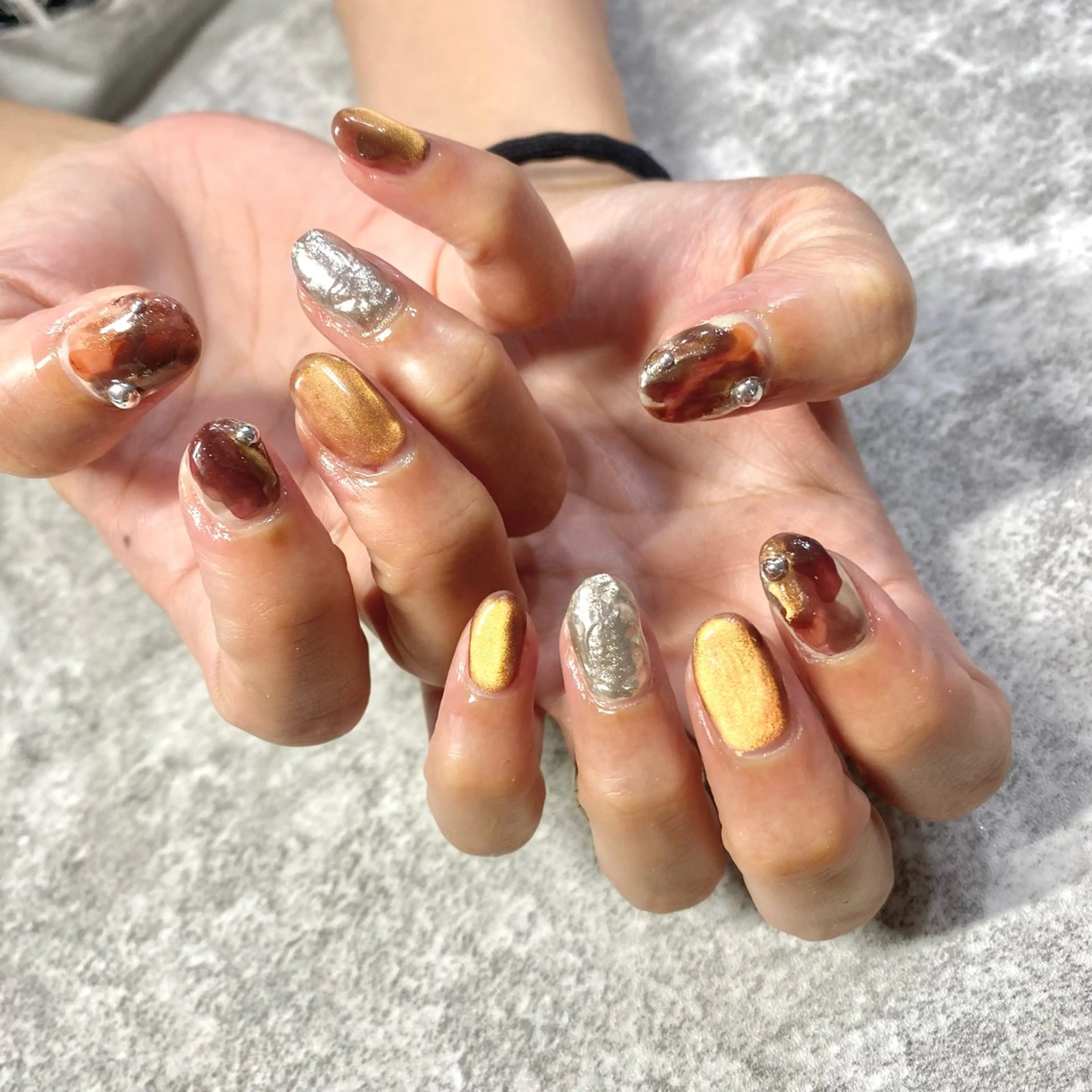 ネイル アートネイル ブラウン ハンドネイル ★Rinail... .のネイルデザイン