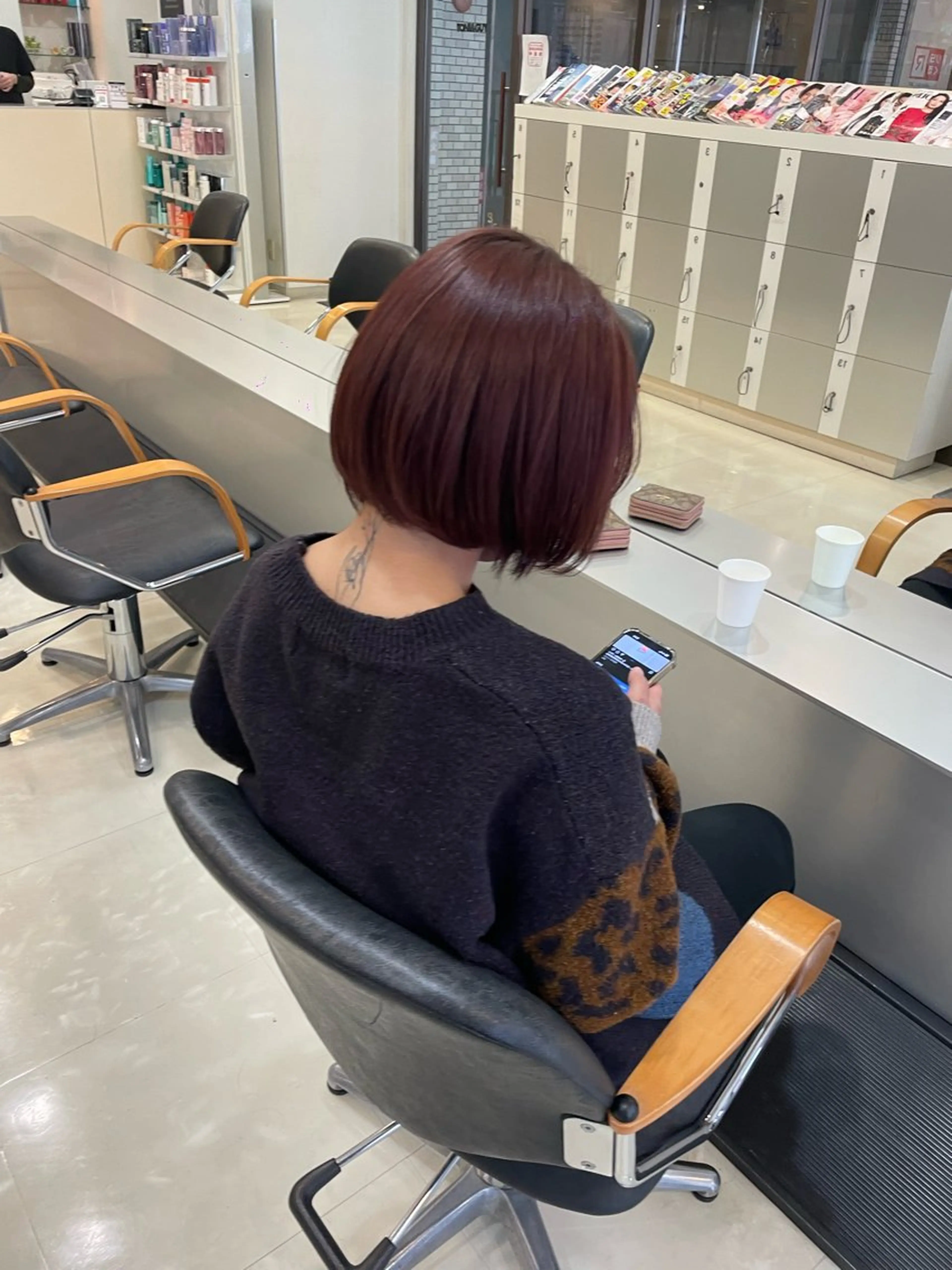 ミディアム カラー オレンジ レッドカラー ナナ/大阪心斎橋/ レイヤーカットのヘアスタイル