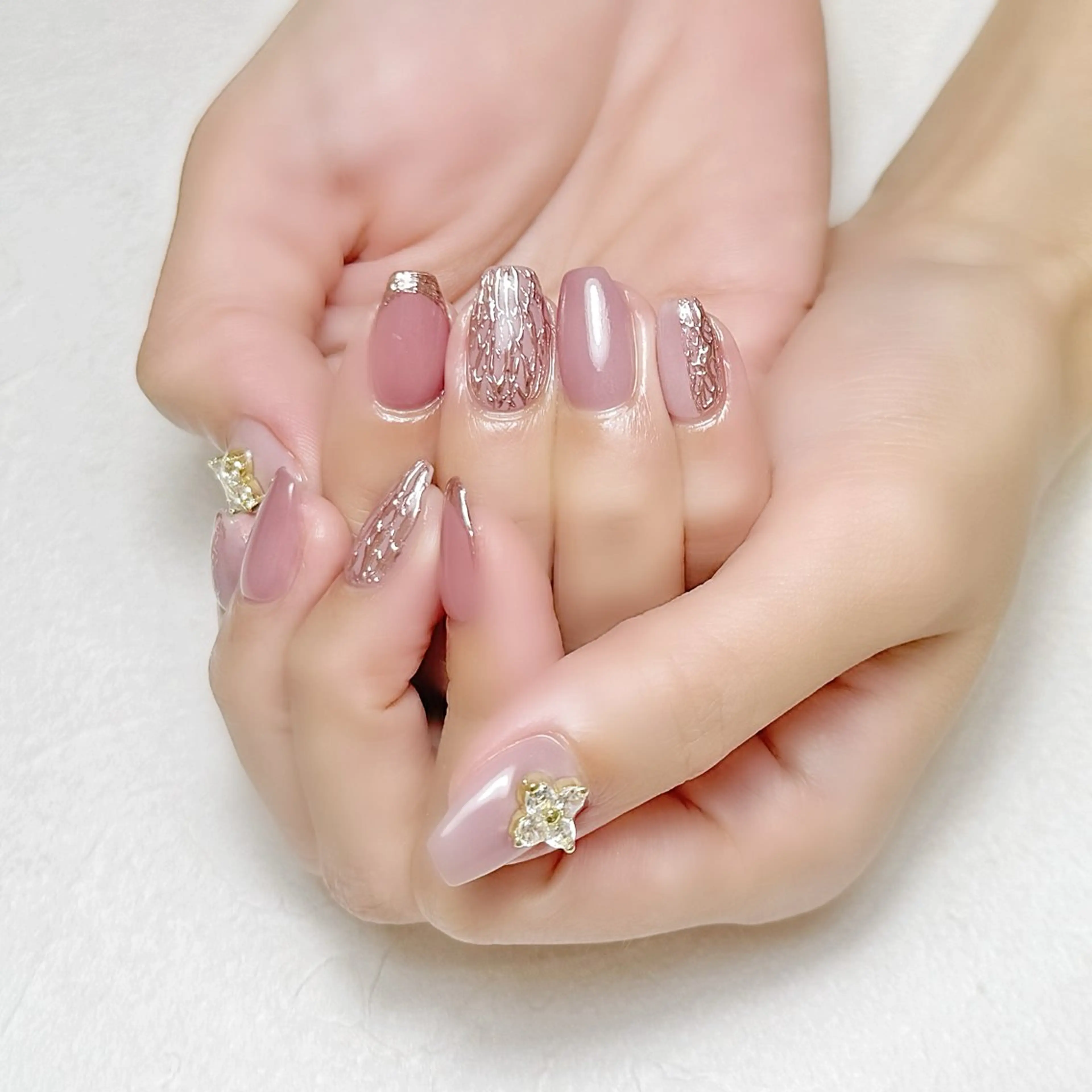 ネイル フレンチネイル ミラーネイル ピンク rouse nail RISATOのネイルデザイン