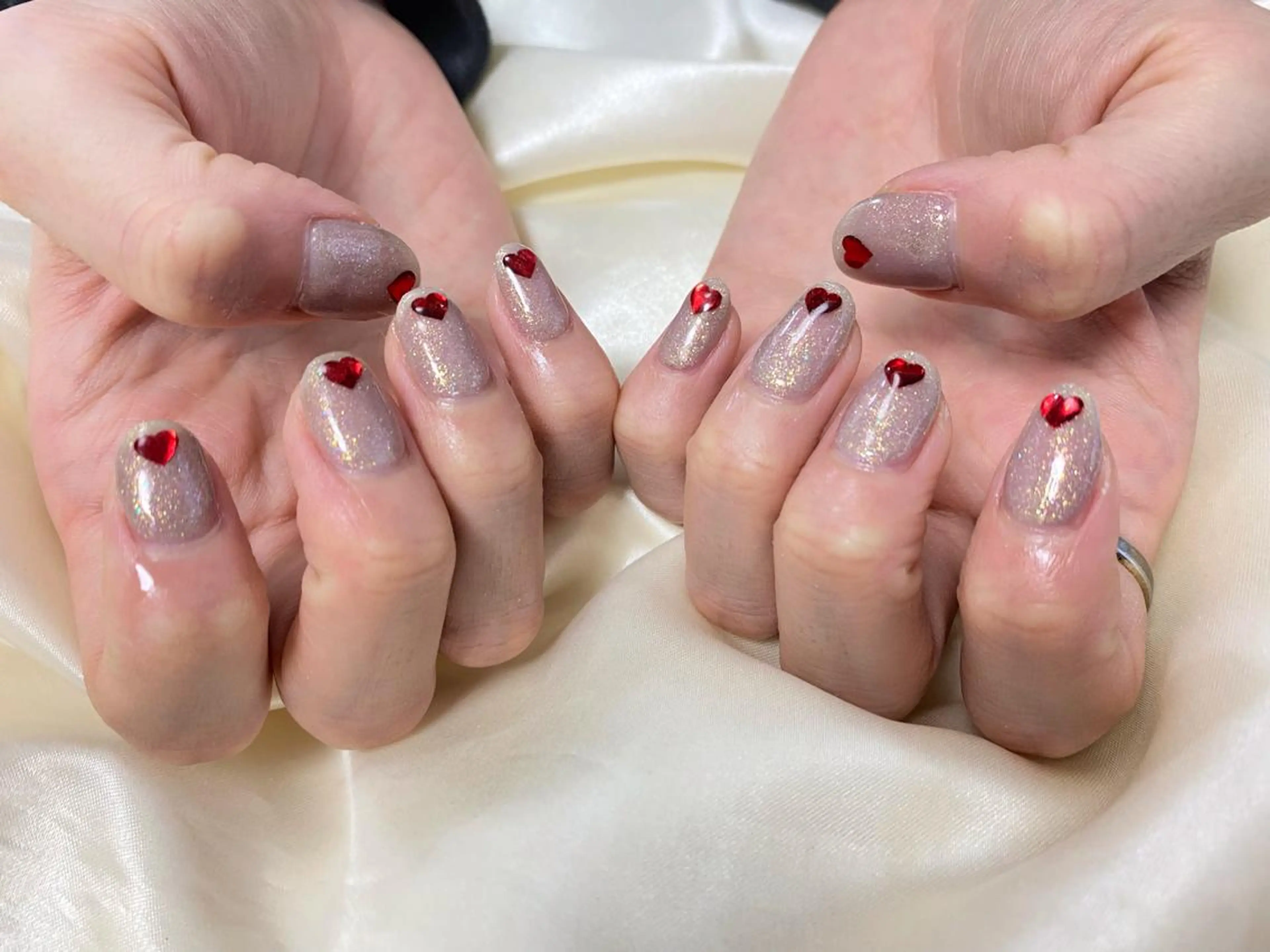 ネイル ハート ラメ(グリッター) ハンドネイル Mogu nail 二子玉川のネイルデザイン