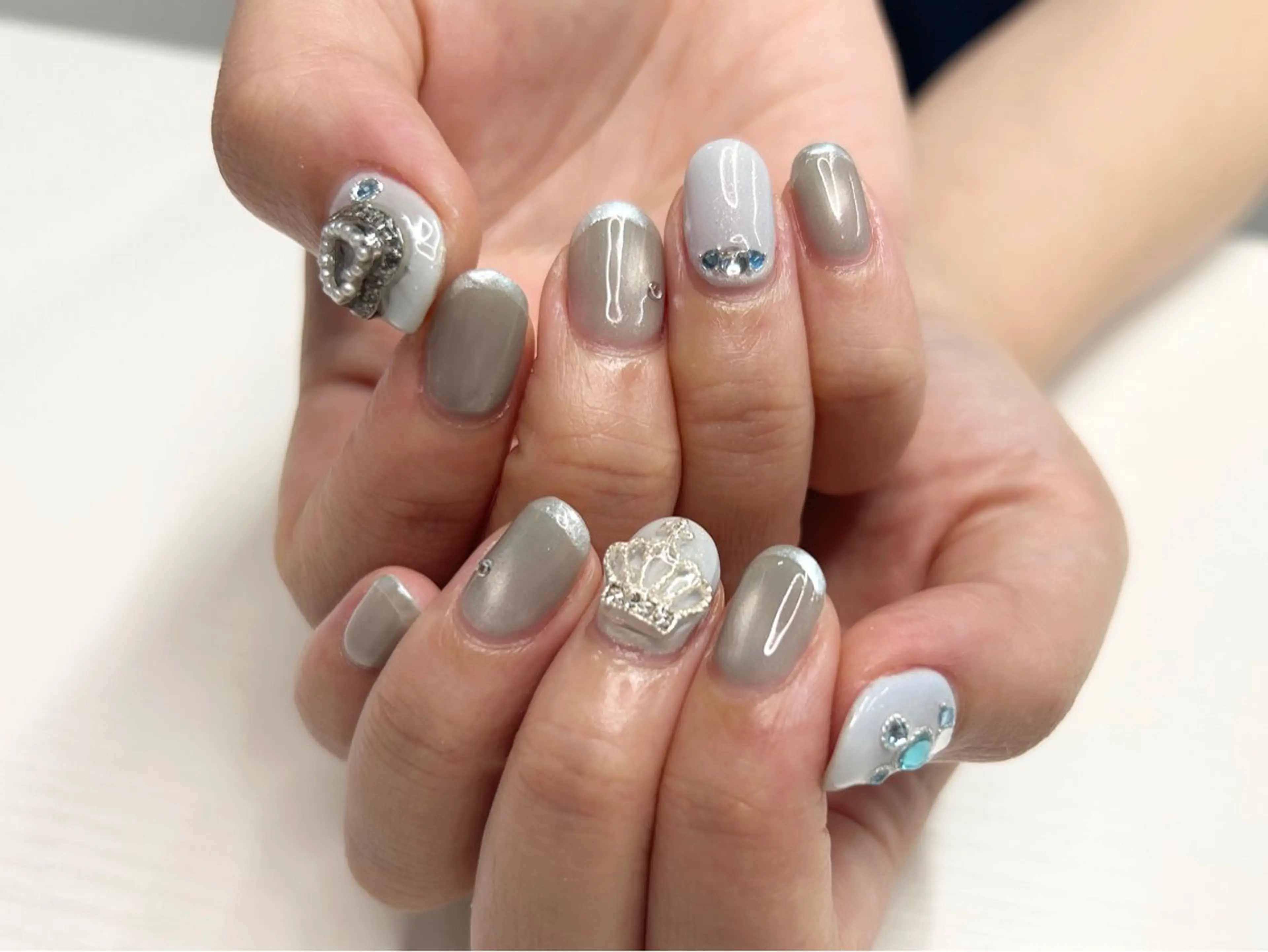 ネイル ブルー 桜ネイル フレンチネイル マグネットネイル ミラーネイル ハンドネイル Forca total studio所属・Forca Airaのネイルデザイン