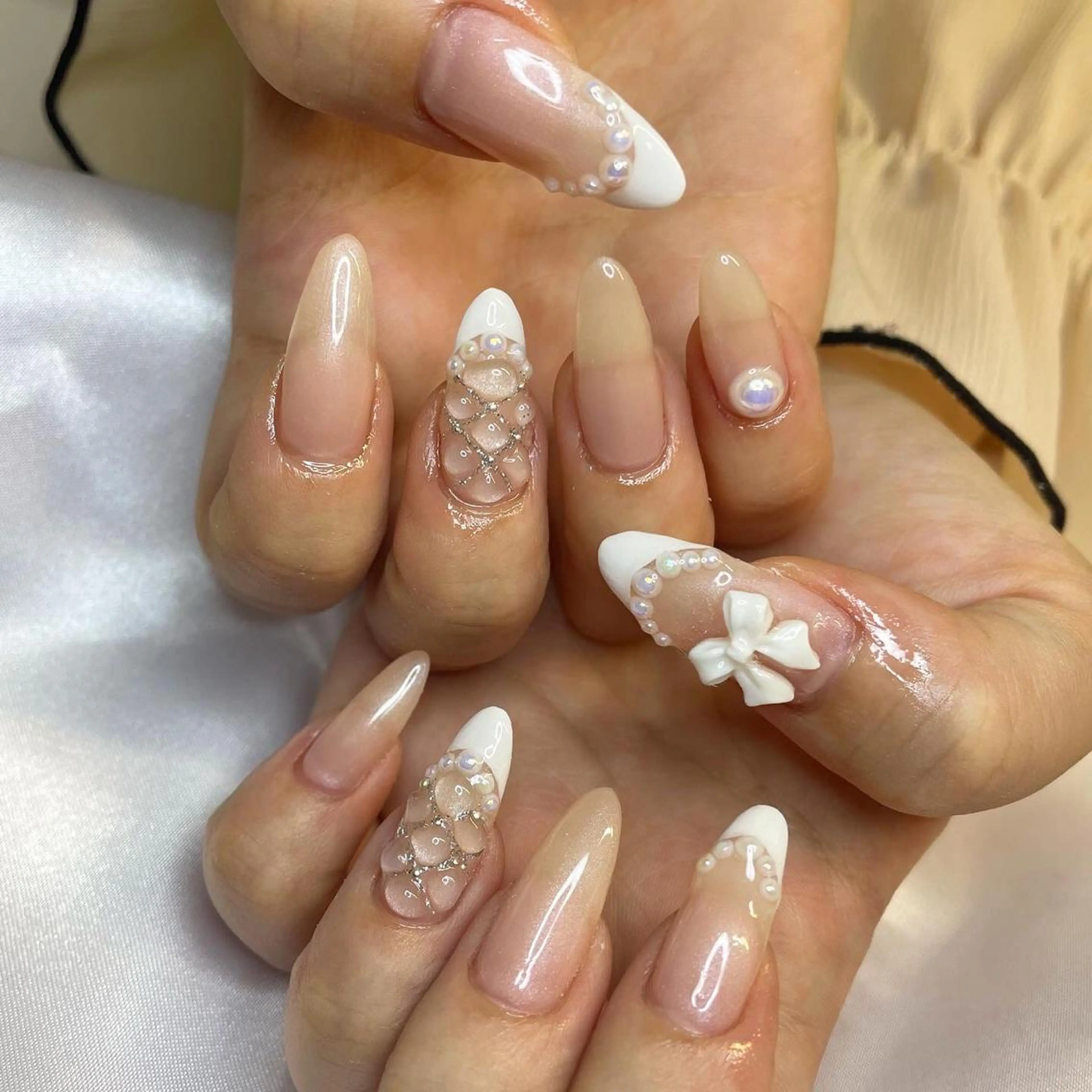 ネイル フレンチネイル リボン ハンドネイル 韓国/網紅/パーツ M-salonのネイルデザイン