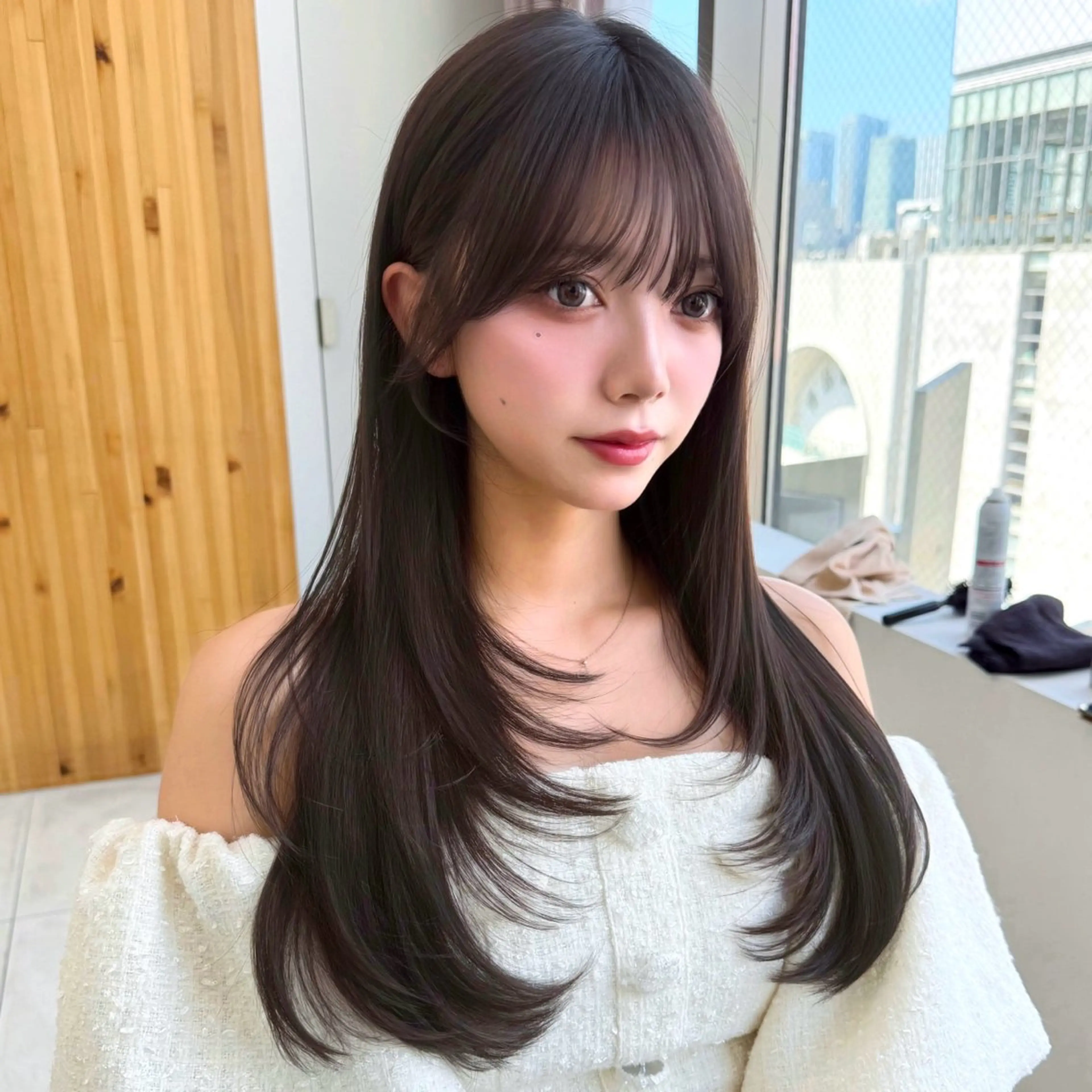 セミロング カラー 似合わせレイヤー 透明感カラーのヘアスタイル