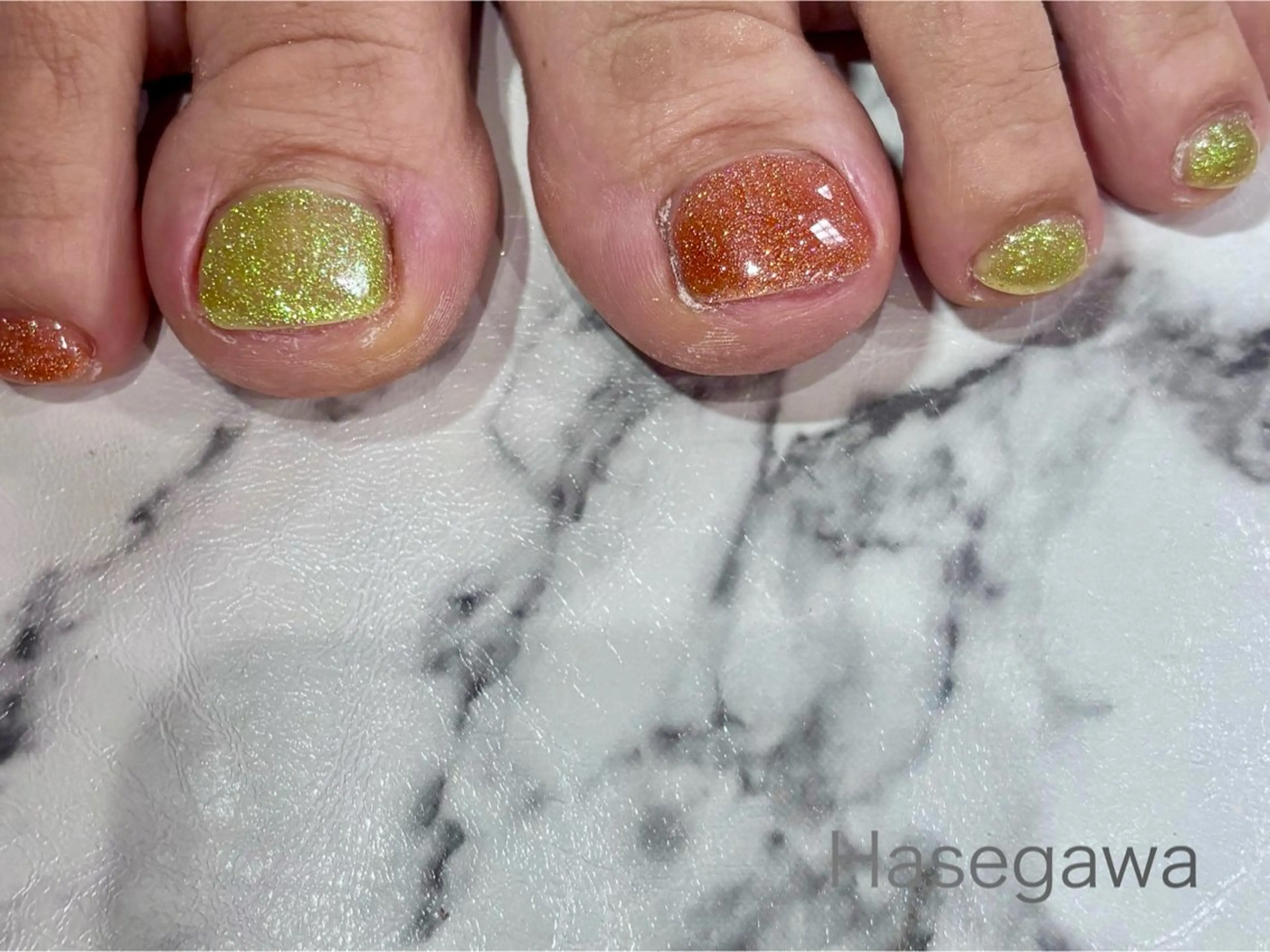 ネイル フラッシュネイル オレンジ 黄色 ハンドネイル DROP所属・DROP 長谷川のネイルデザイン