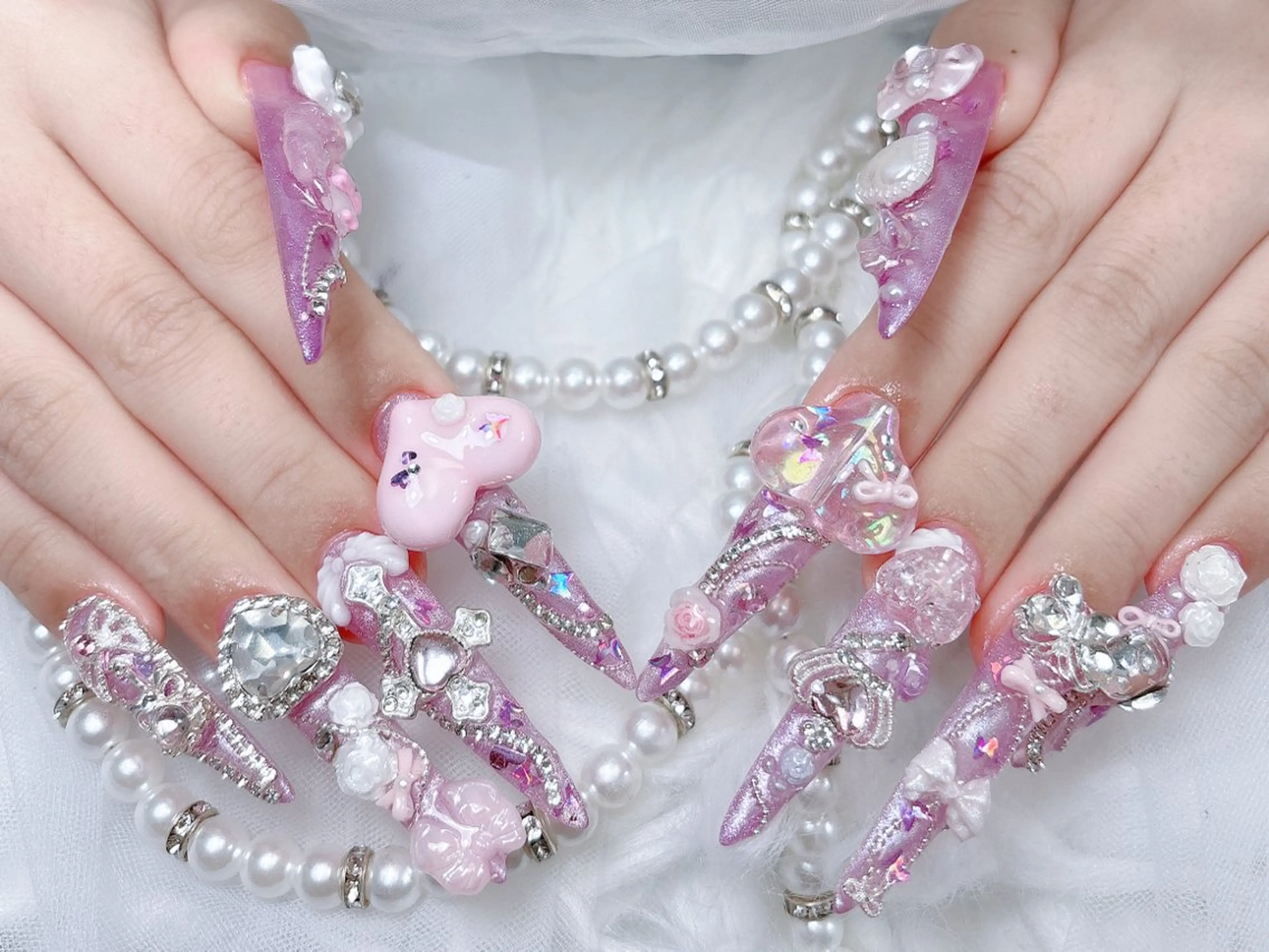 ネイル キラキラネイル スカルプネイル ハンドネイル MoMoA Nail ネイル長さ出し専門店のネイルデザイン