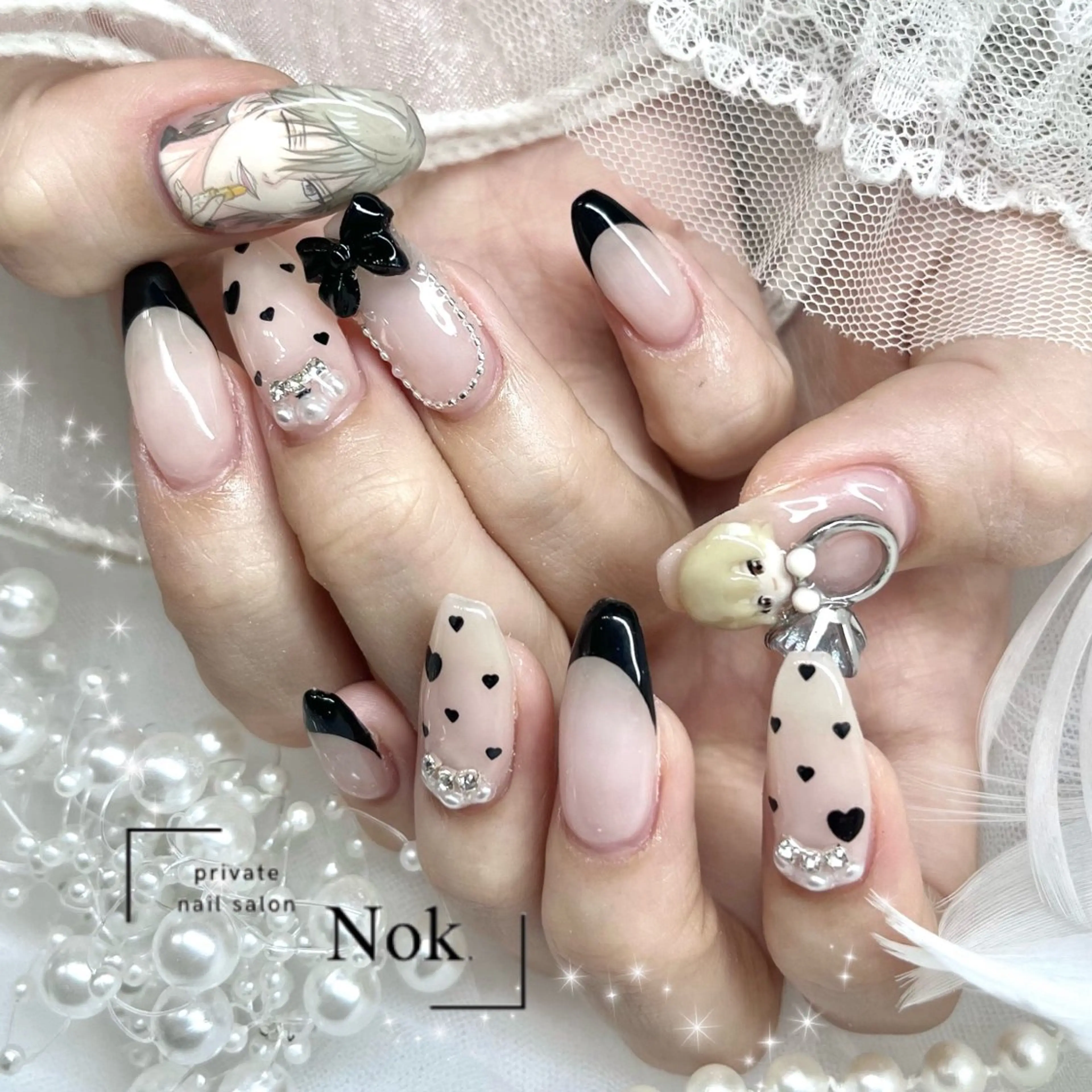 ネイル リボン ハンドネイル 池袋痛ネイル Nok. 渡辺のネイルデザイン