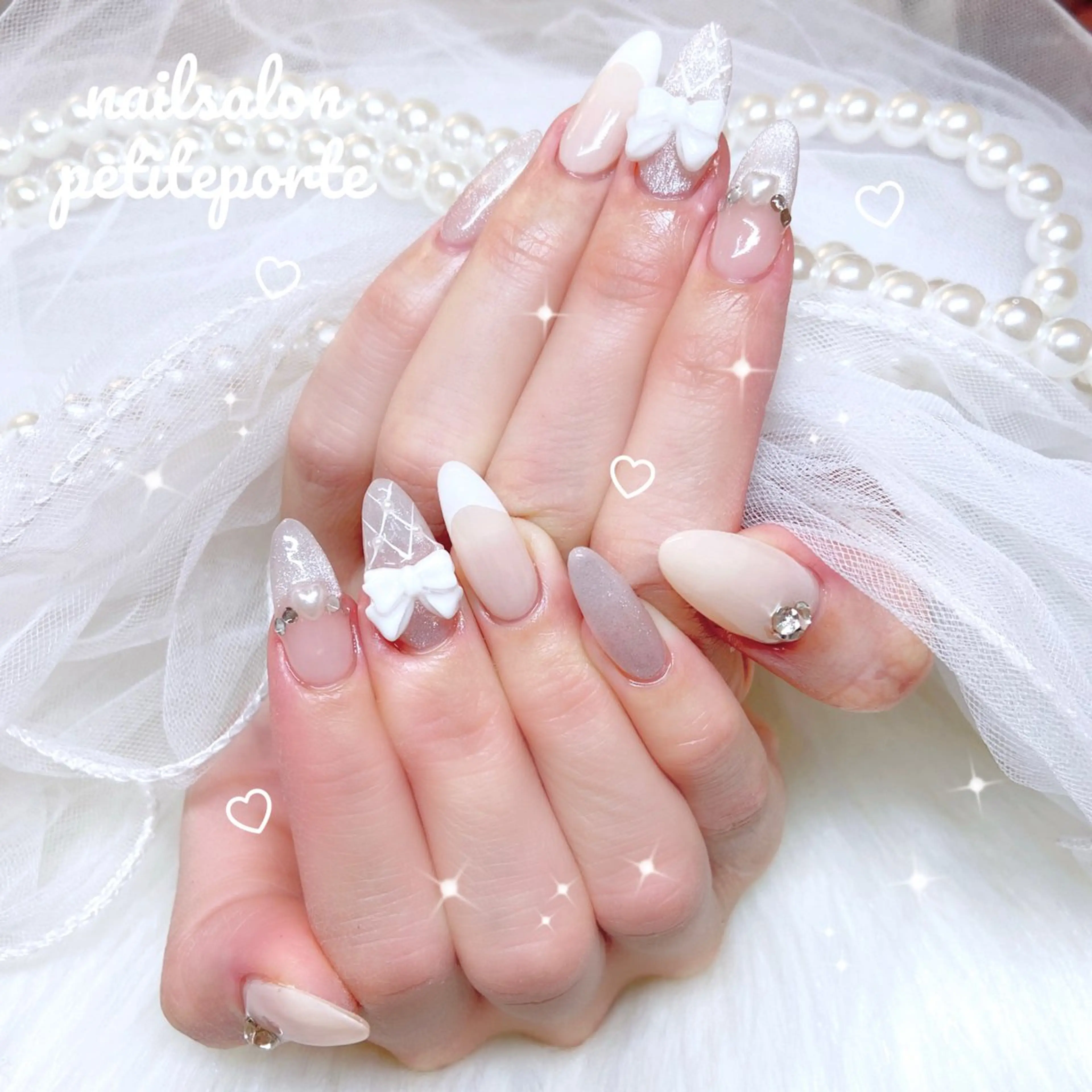 ネイル 長さ出し フレンチネイル ジェルネイル ガーリー レース ハンドネイル nailsalon petite porte所属・petite porteのネイルデザイン