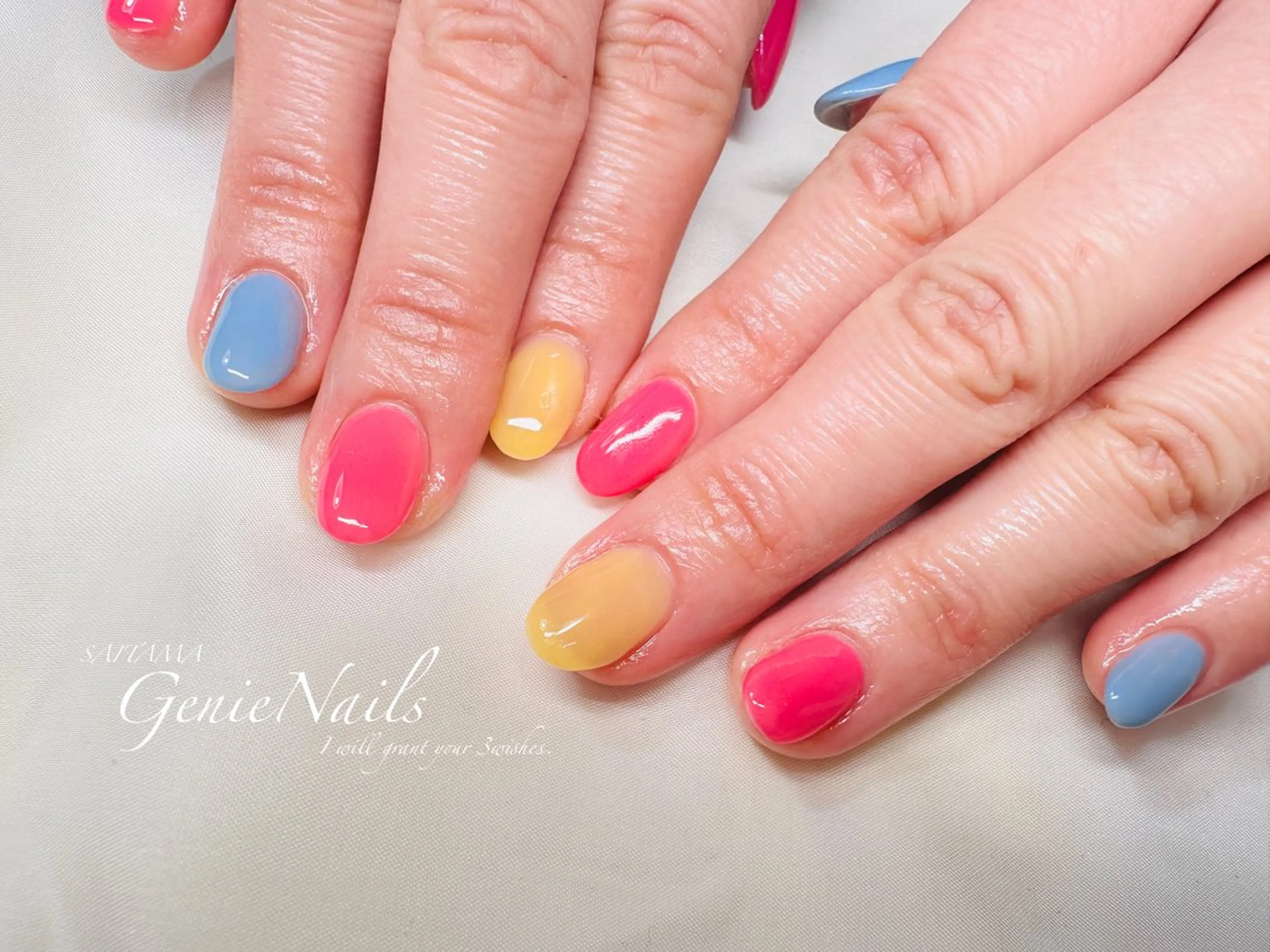 メンズ ネイル アートネイル 長さ出し ロングネイル 持ち込み 春ネイル Genie Nailsのネイルデザイン