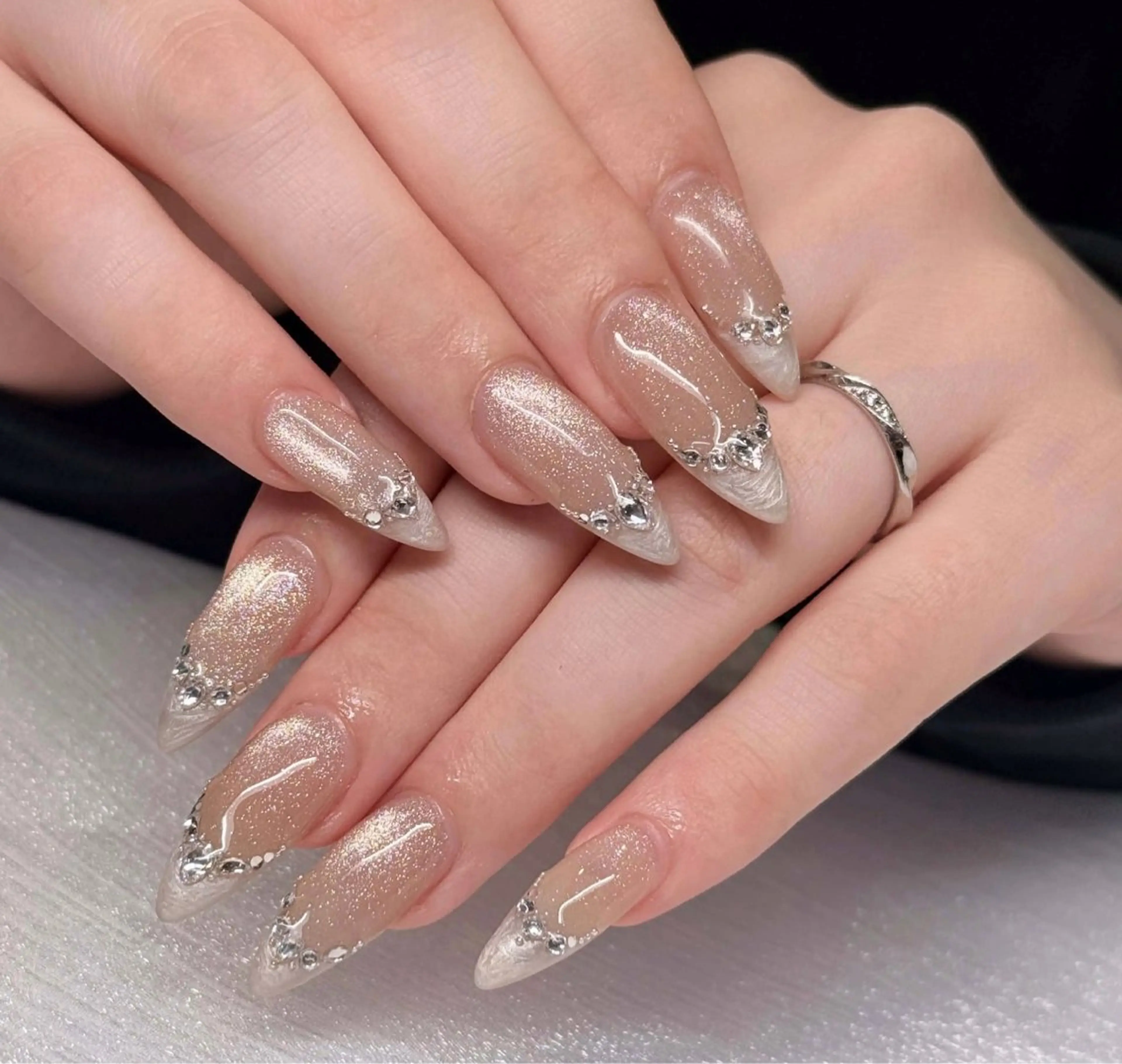 ネイル オーロラネイル ブルー チークネイル フットネイル フレンチネイル ハンドネイル Hana ハナのネイルデザイン