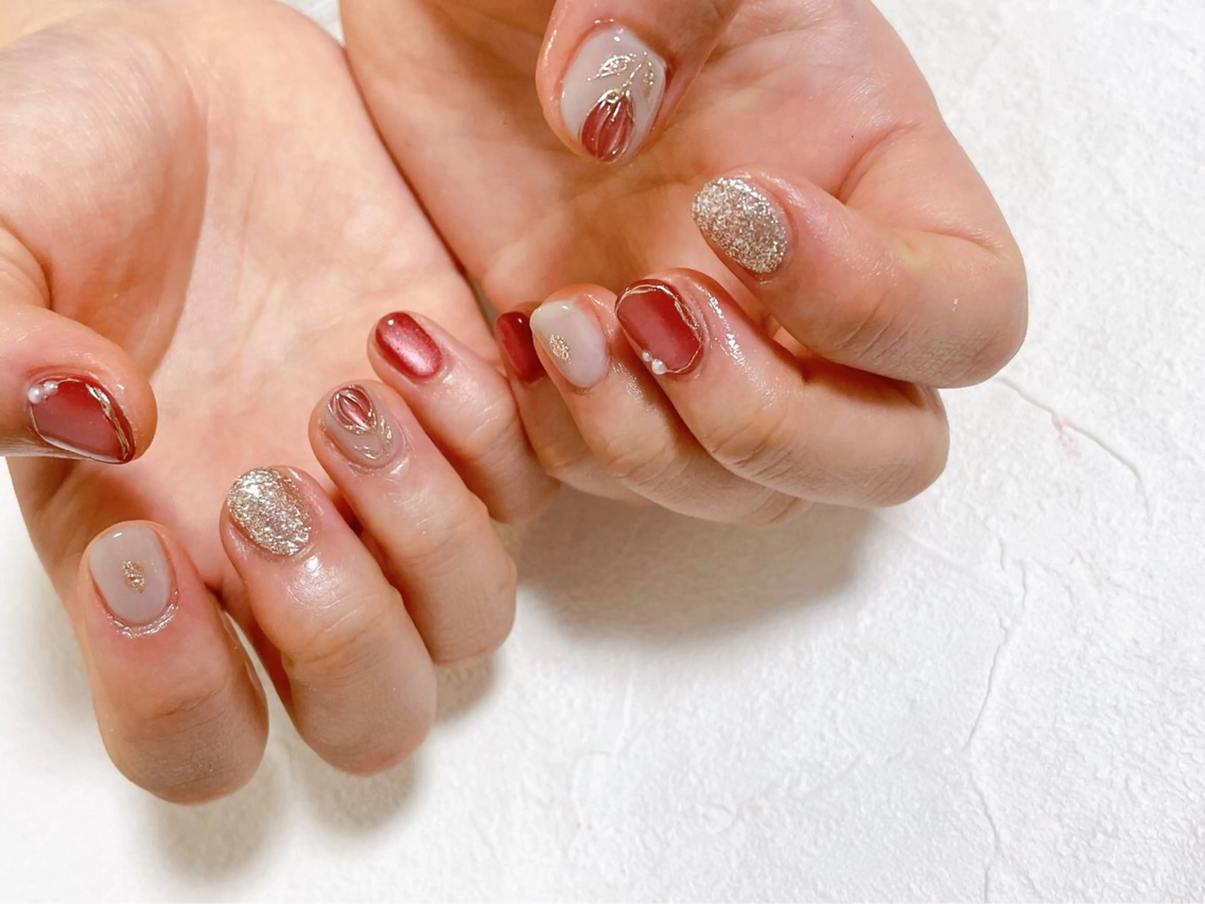 ネイル フラワーネイル ジェルネイル マグネットネイル パラジェル バレンタイン ハンドネイル kiki nail 二子玉川のネイルデザイン
