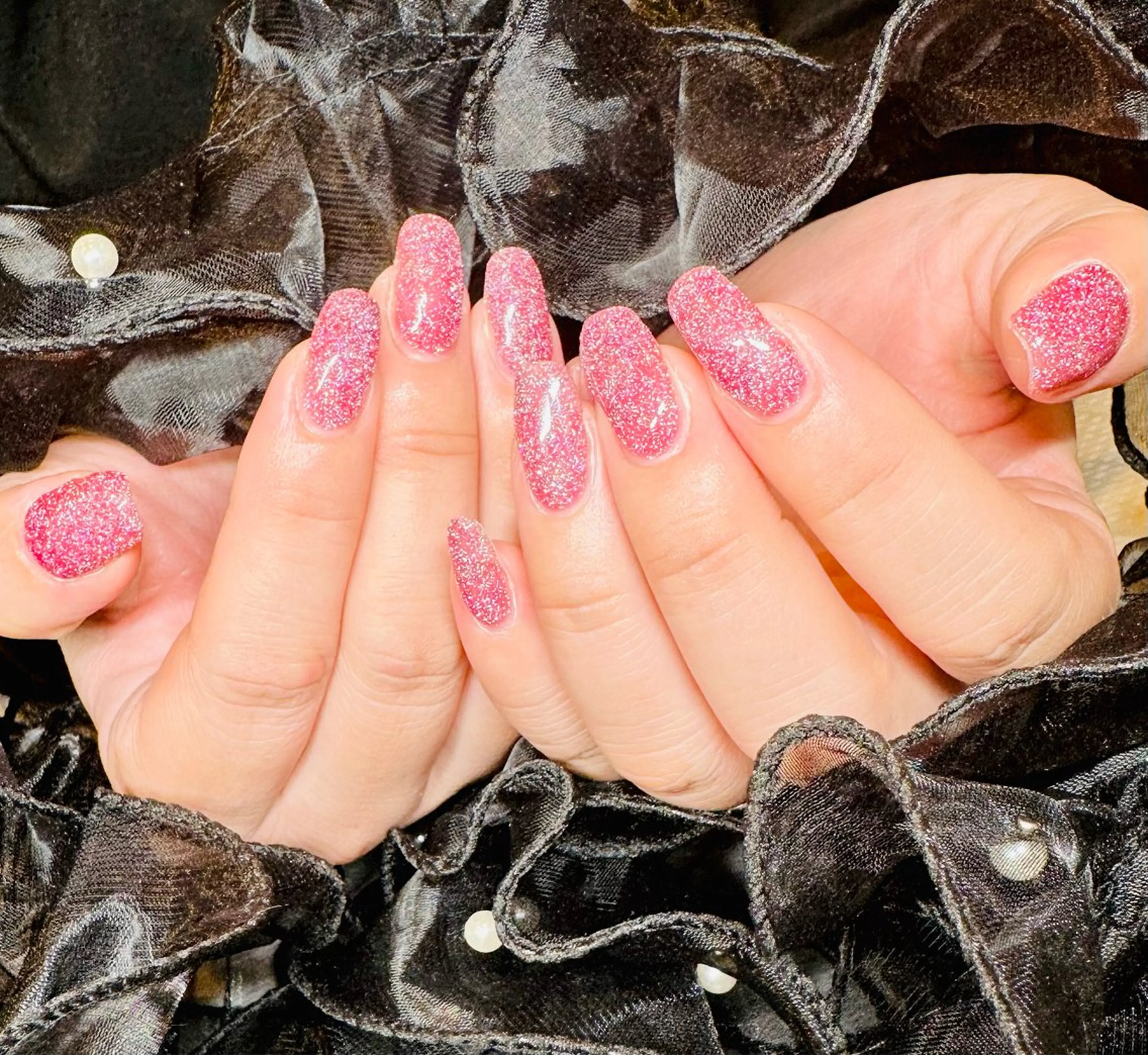 ネイル ブルー フラッシュネイル ラメ(グリッター) ピンク ハンドネイル ネイルサロンエレノア所属・田端 笑理菜のネイルデザイン