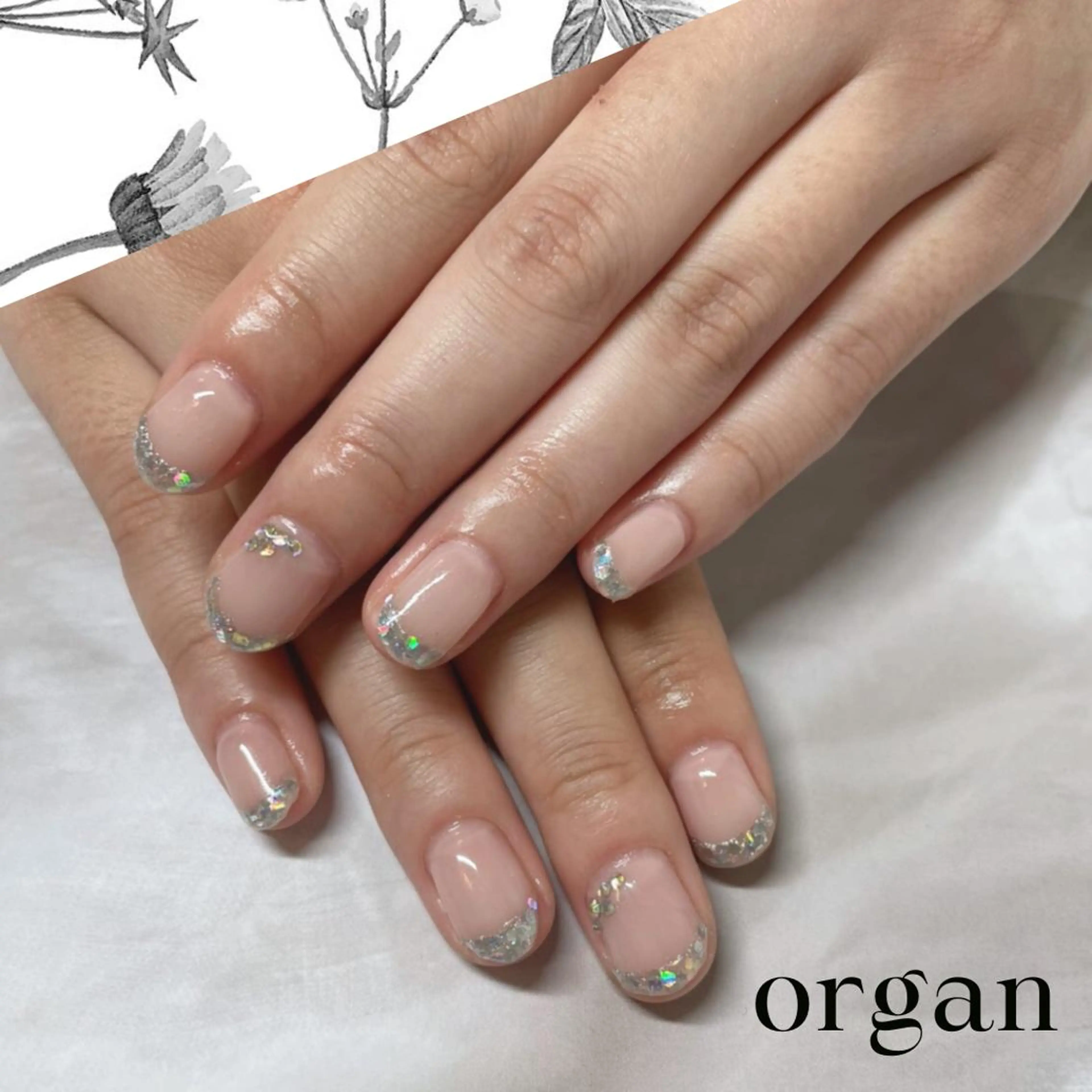 ネイル フレンチネイル ガラスフレンチ 【ＯＲＧＡＮ】 nailのネイルデザイン