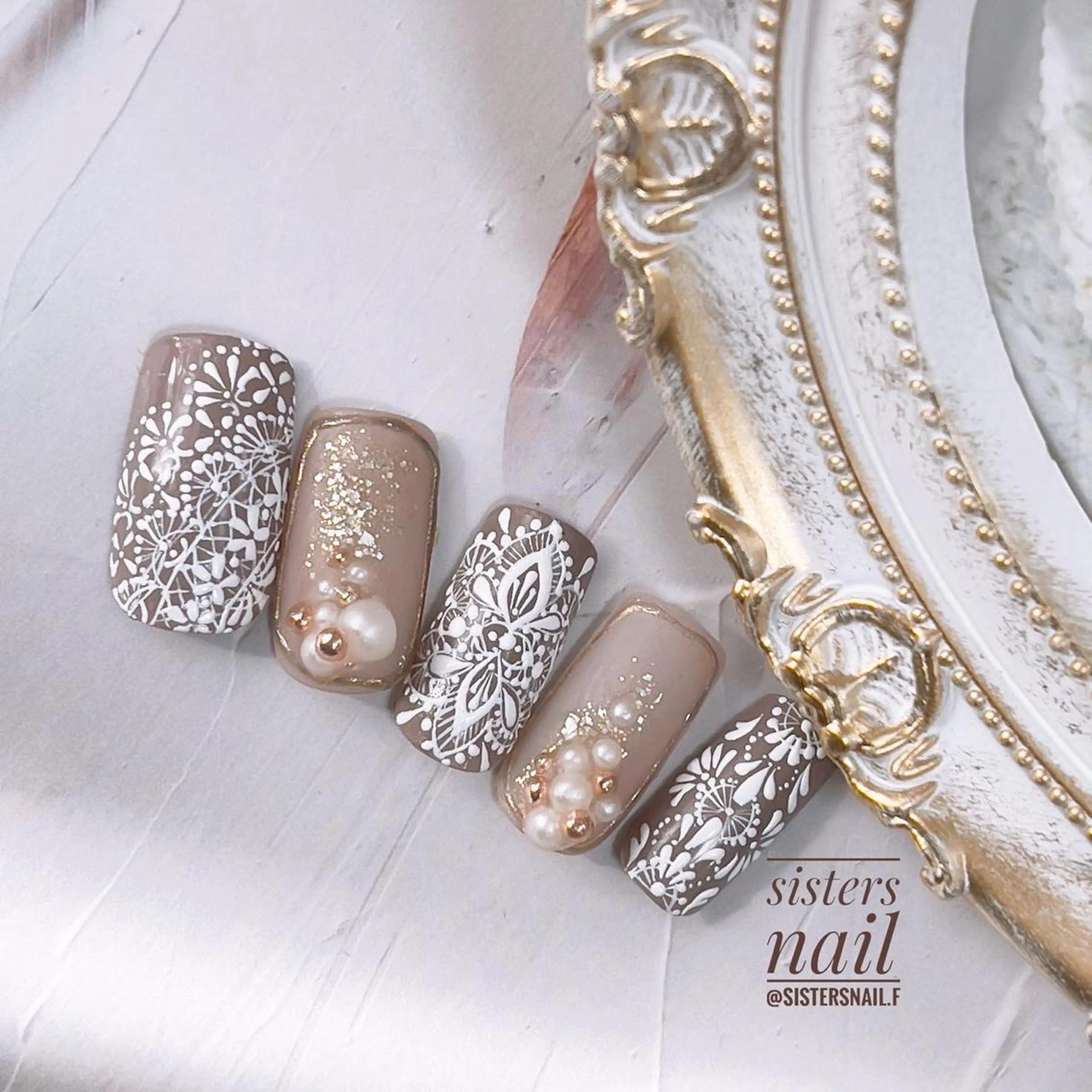 ネイル アートネイル 入学式 卒業式 レース マットネイル sisters nail.fのネイルデザイン