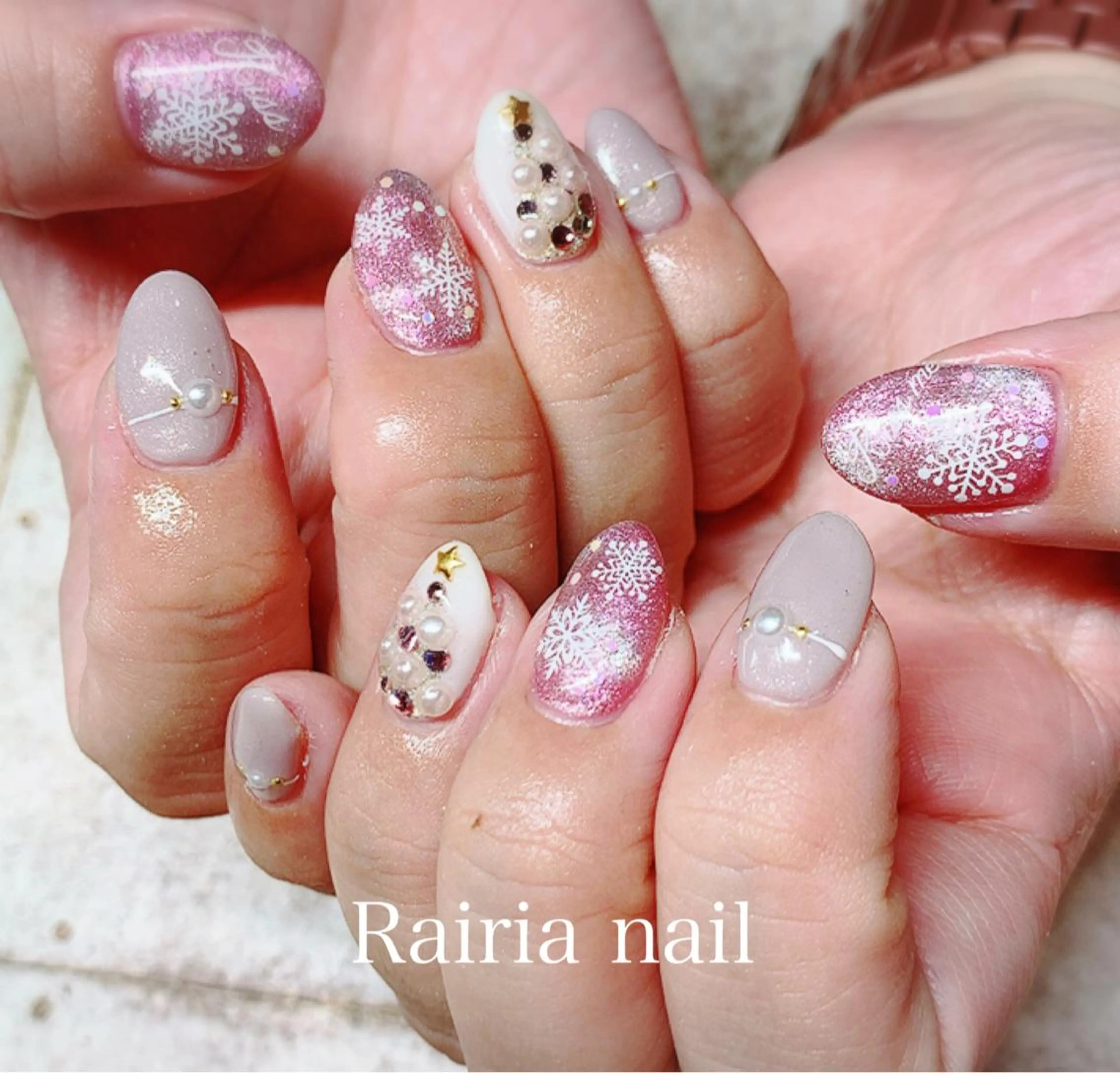 ネイル アートネイル ジェルネイル パラジェル 冬ネイル Rairia nail本八幡店のネイルデザイン