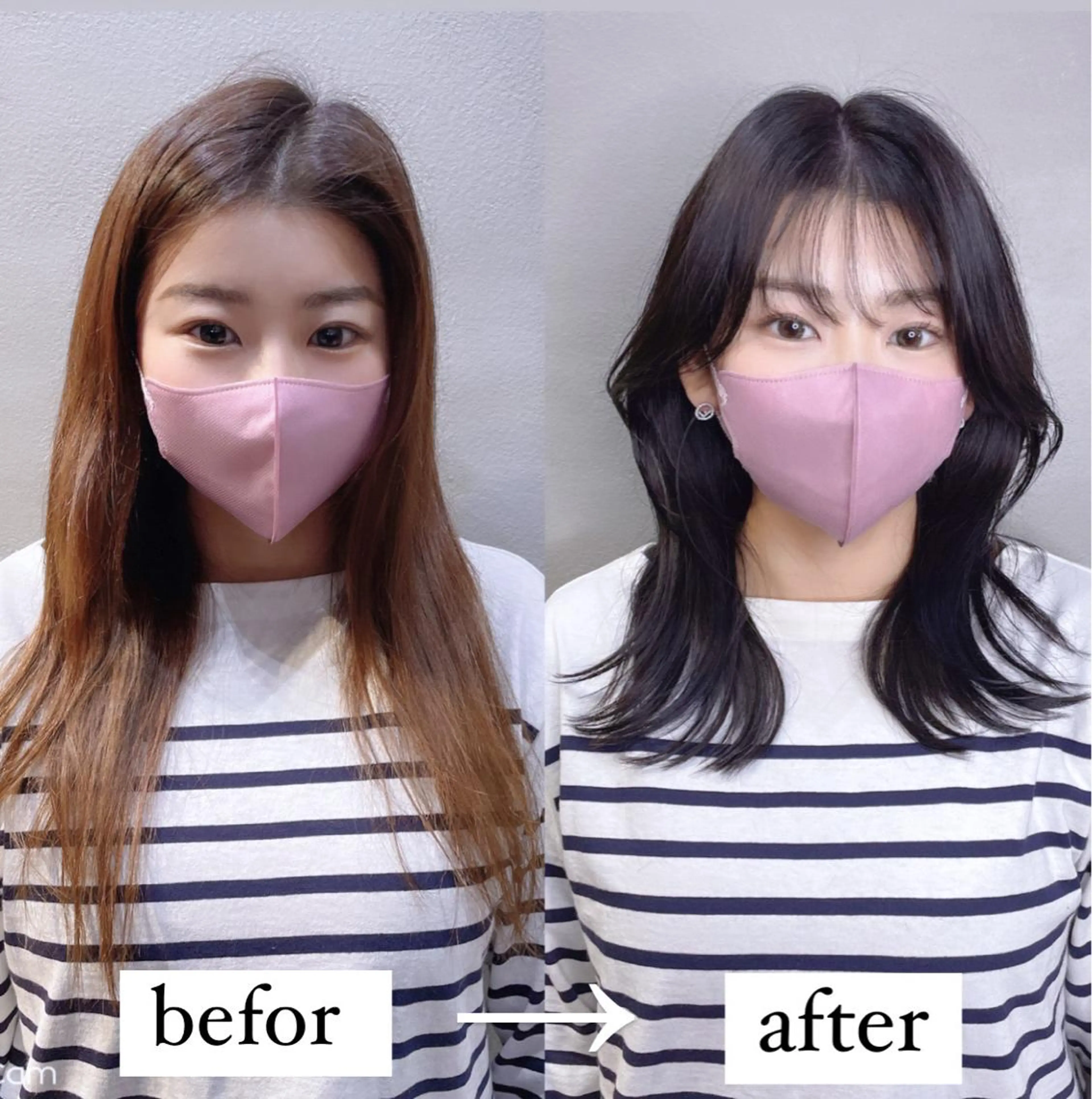 セミロング カラー ヘアアレンジ 黒髪 ブルーカラー ブルーブラック 韓国風ヘア カット ヘアカラー 透明感カラー× 小顔カット♡ヒデさんのヘアスタイル