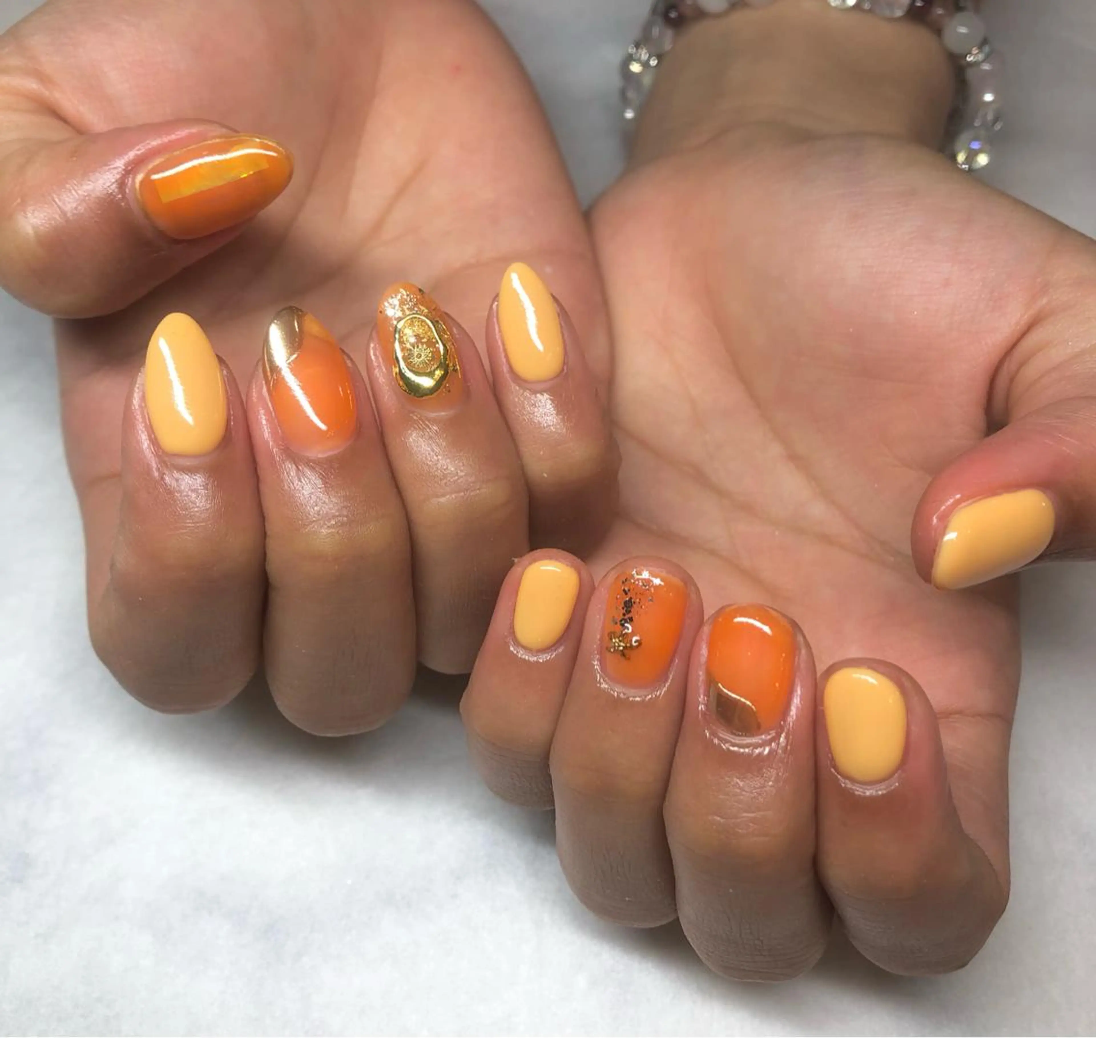 ネイル ニュアンスネイル オレンジ いちじゅう あおいのネイルデザイン