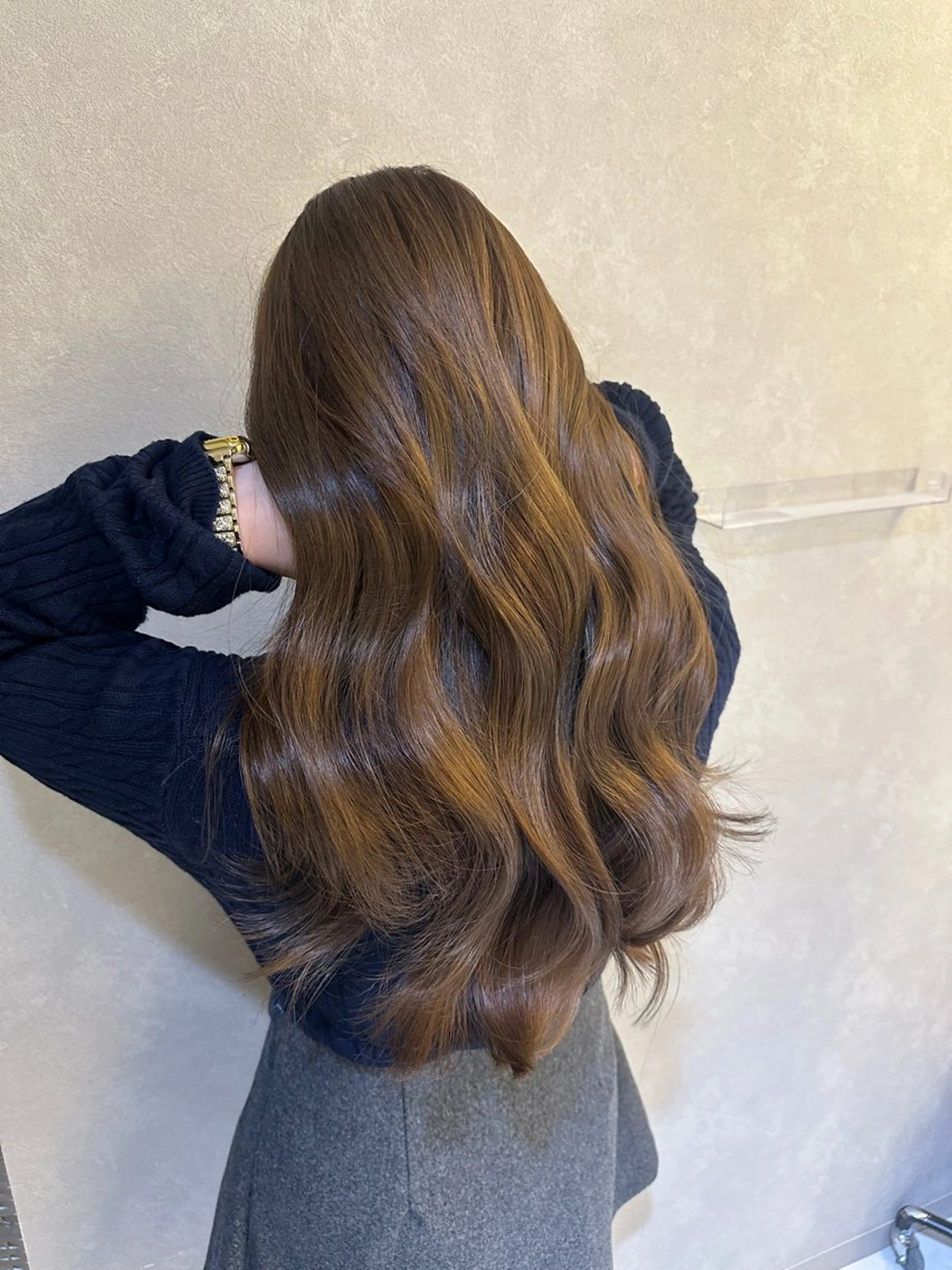 ロング カラー ベージュカラー ブリーチ ヘーゼル ブリーチなしカラー カット ヘアカラー トリートメント 心斎橋/縮毛矯正 /ブリーなしWカラーのヘアスタイル