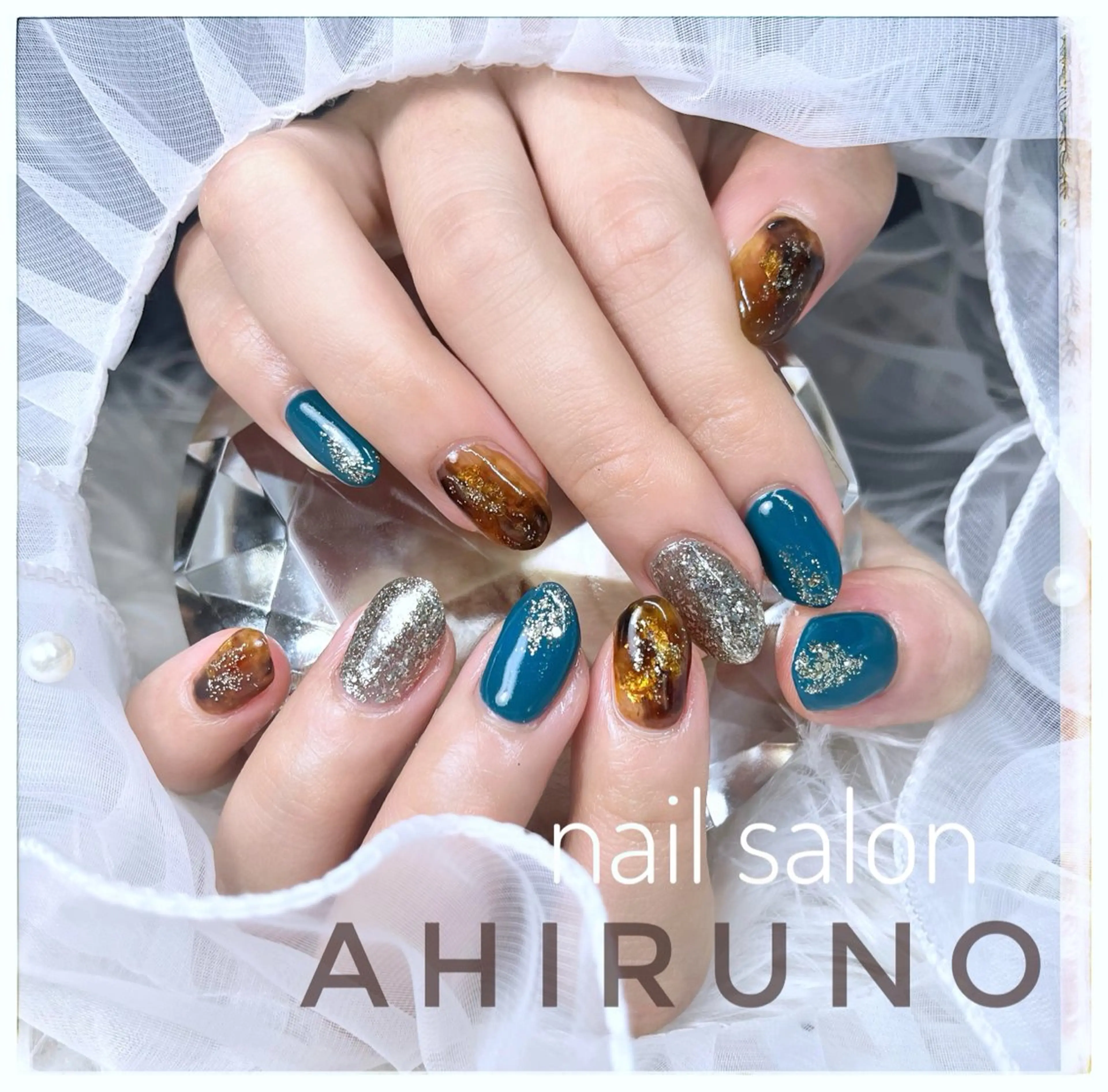 ネイル べっ甲ネイル ゴールド グリーン ラメ(グリッター) 持ち込み ハンドネイル ａｈｉｒｕｎｏ ✿ ｙｕiのネイルデザイン