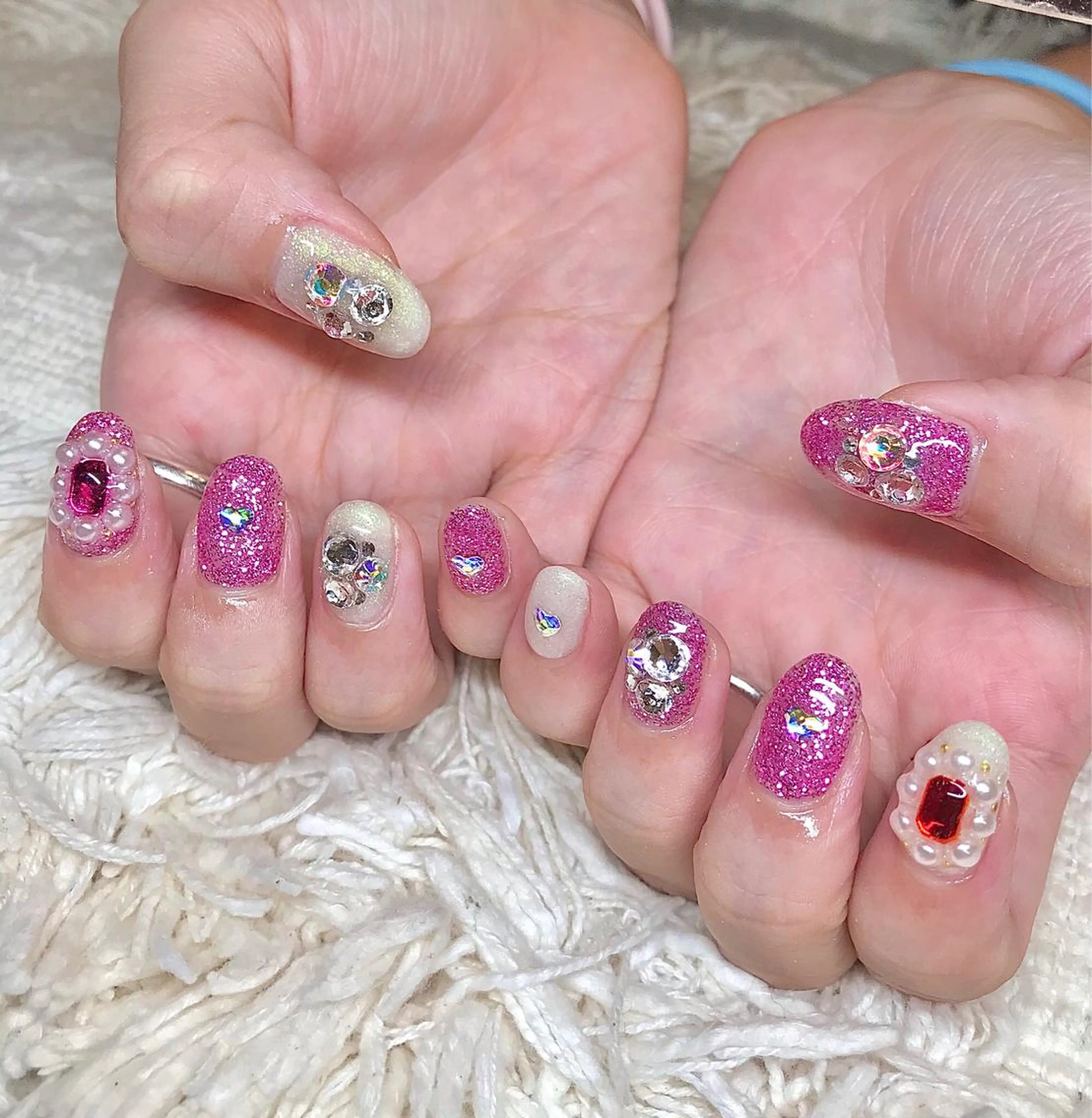 ミディアム カラー パーマ ヘアアレンジ メンズ キッズ ネイル マツエク・マツパ キラキラネイル nail&eye Aoのマツエク・マツパデザイン
