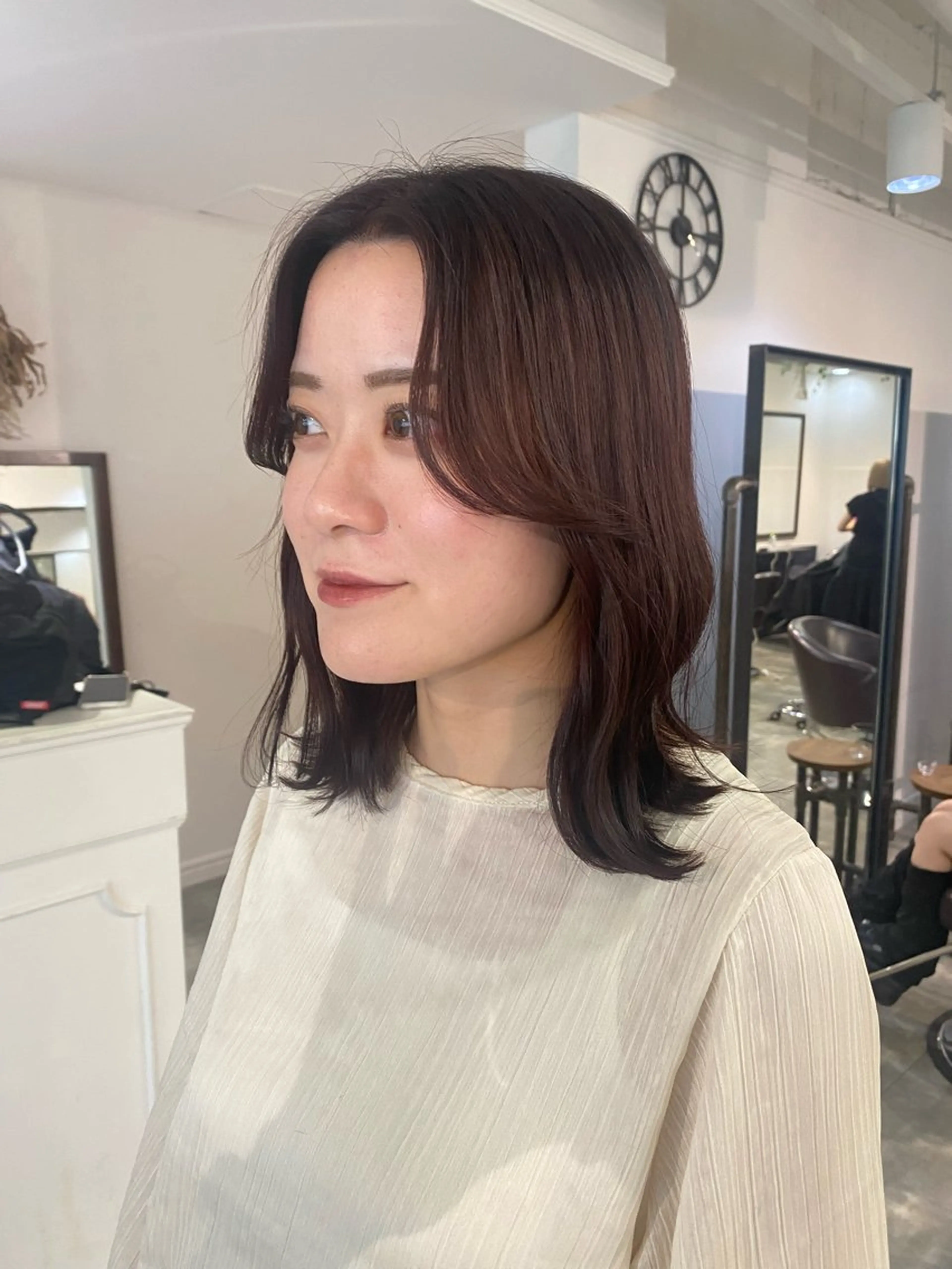 ミディアム カット ヘアカラー トリートメント ちばた/レイヤー 似合わせ/大阪中津のヘアスタイル