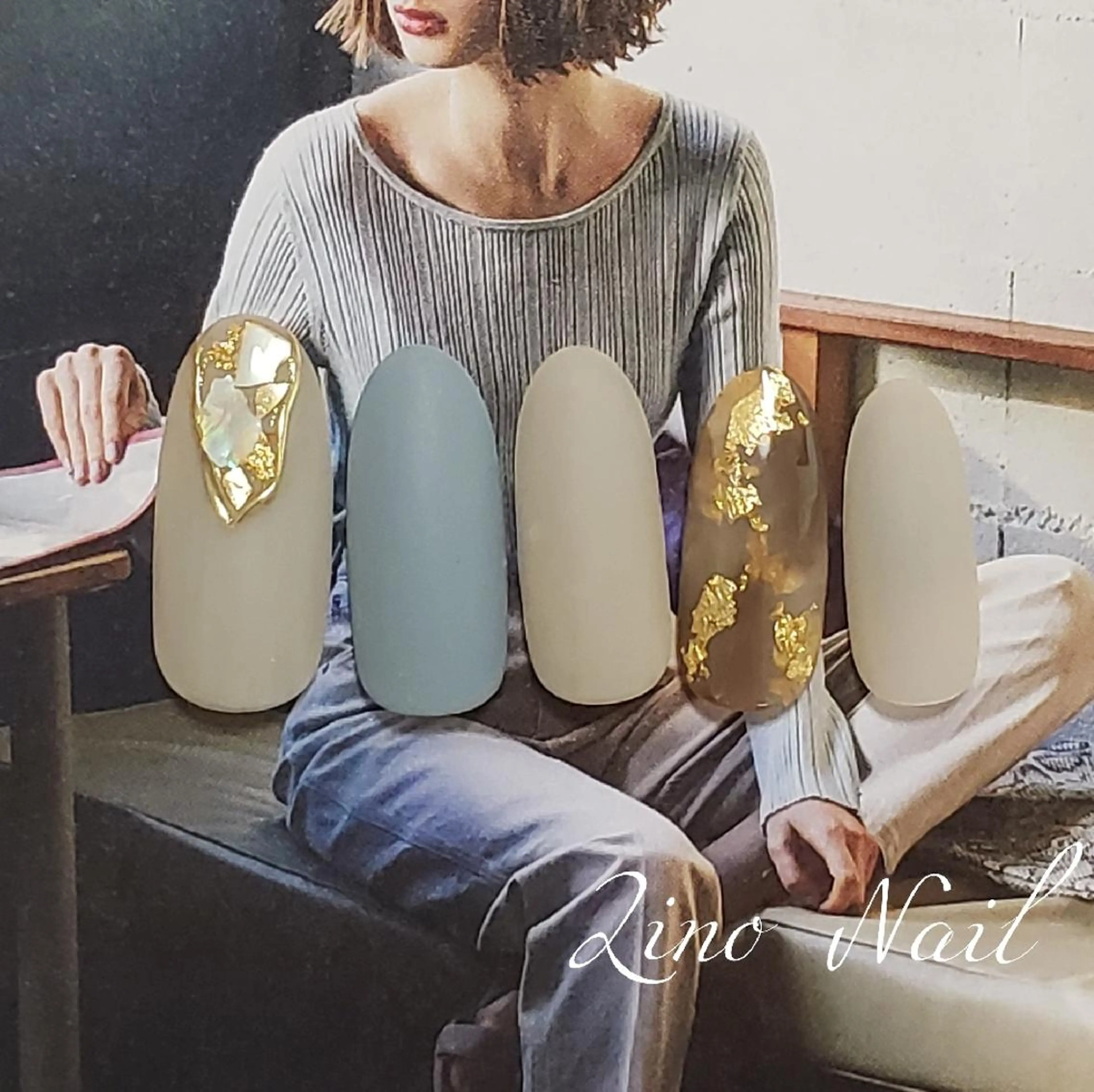 ネイル ブルー ブラウン カジュアル ジェルネイル キラキラネイル ハンドネイル Lino Nailのネイルデザイン