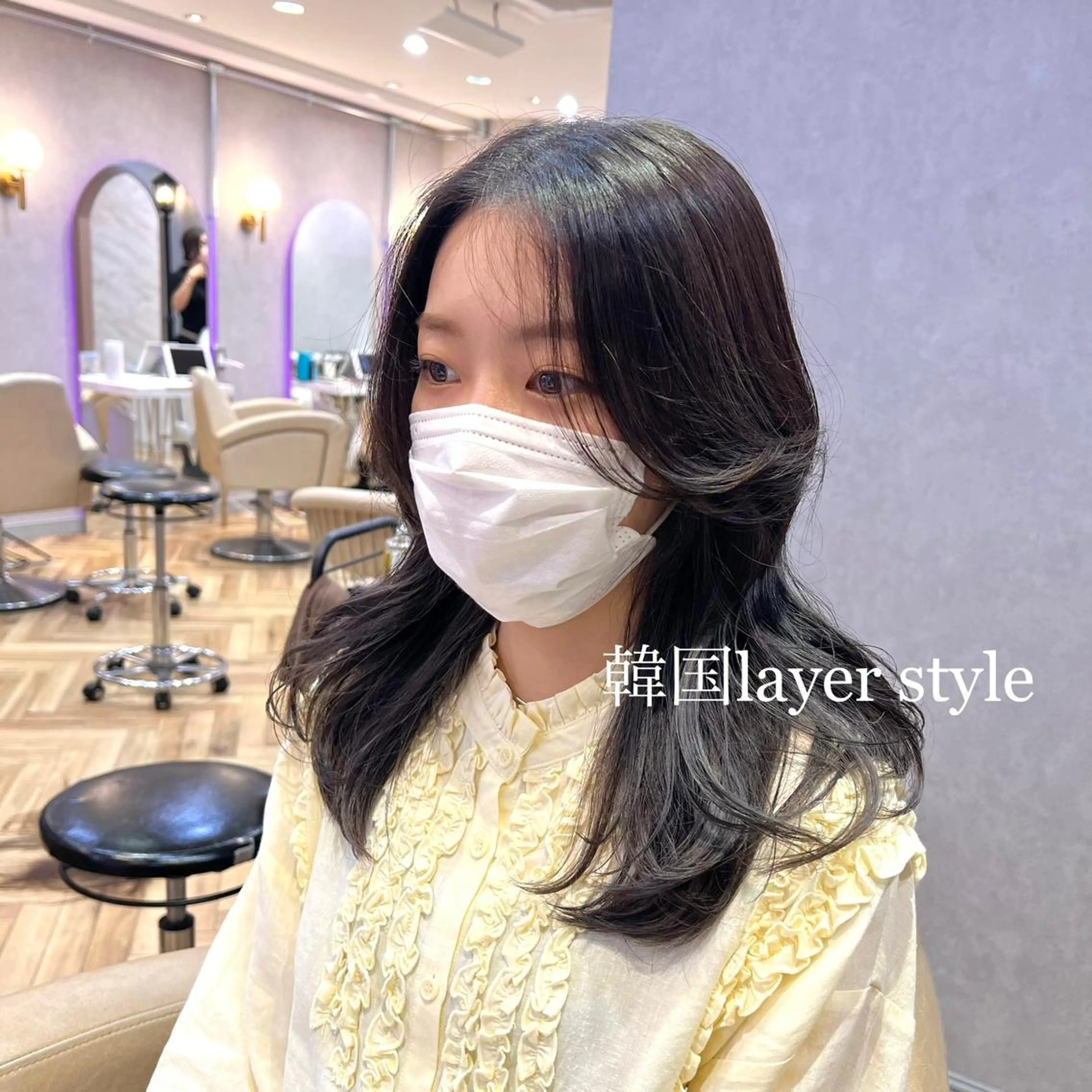 セミロング フレンチガーリー ヨシンモリ 韓国風ヘア レイヤーカット おくれ毛 前髪/ 顔周り/とばみかのヘアスタイル