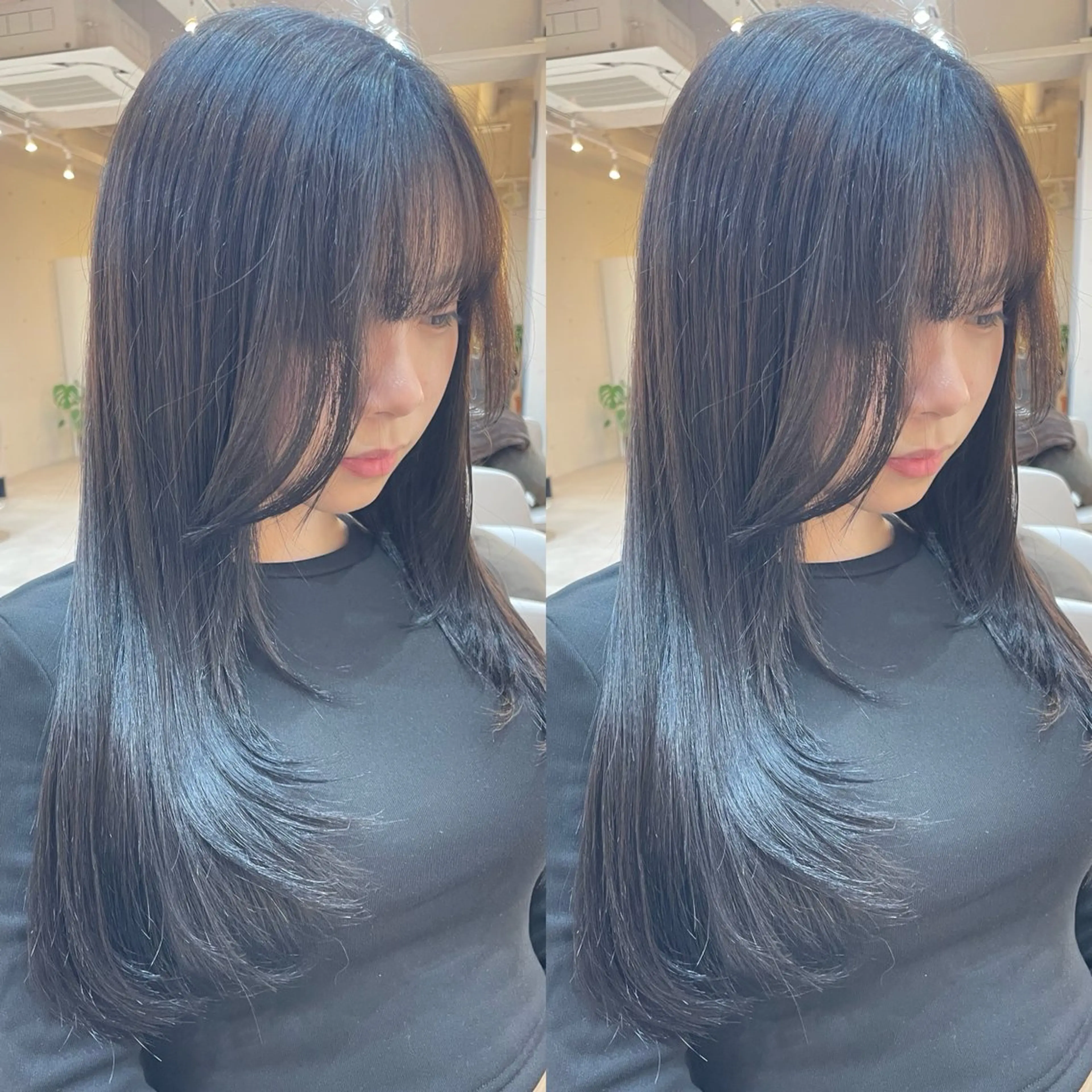 ロング 顔周りカット レイヤーカット ローレイヤー カット トリートメント ヘアセット ブリーチ無しダブル カラー🦕まどかのヘアスタイル