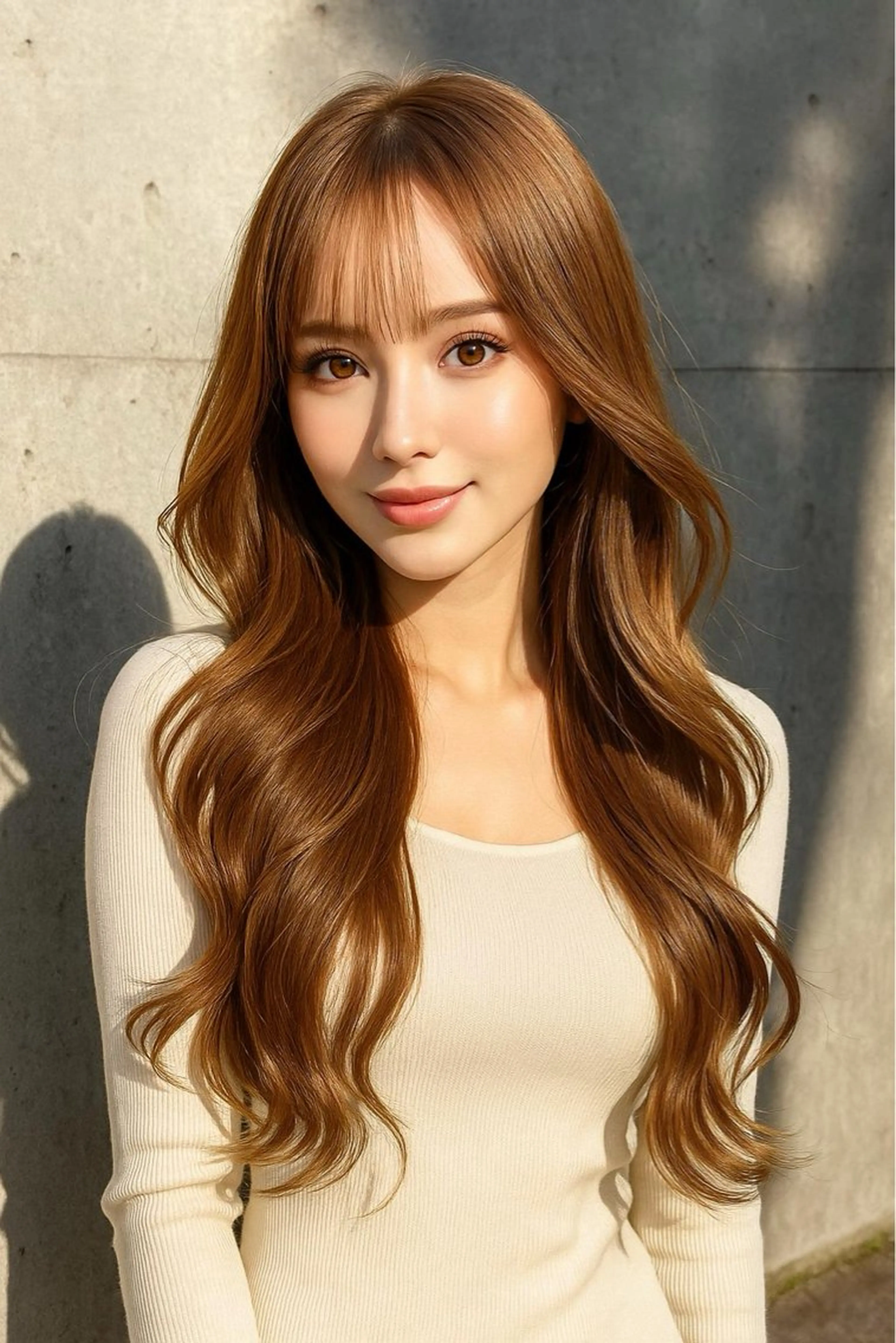 ロング カラー パーマ ブラウンカラー キャラメルブラウン カット パーマ トリートメント さく/髪質改善× 縮毛矯正/町田のヘアスタイル