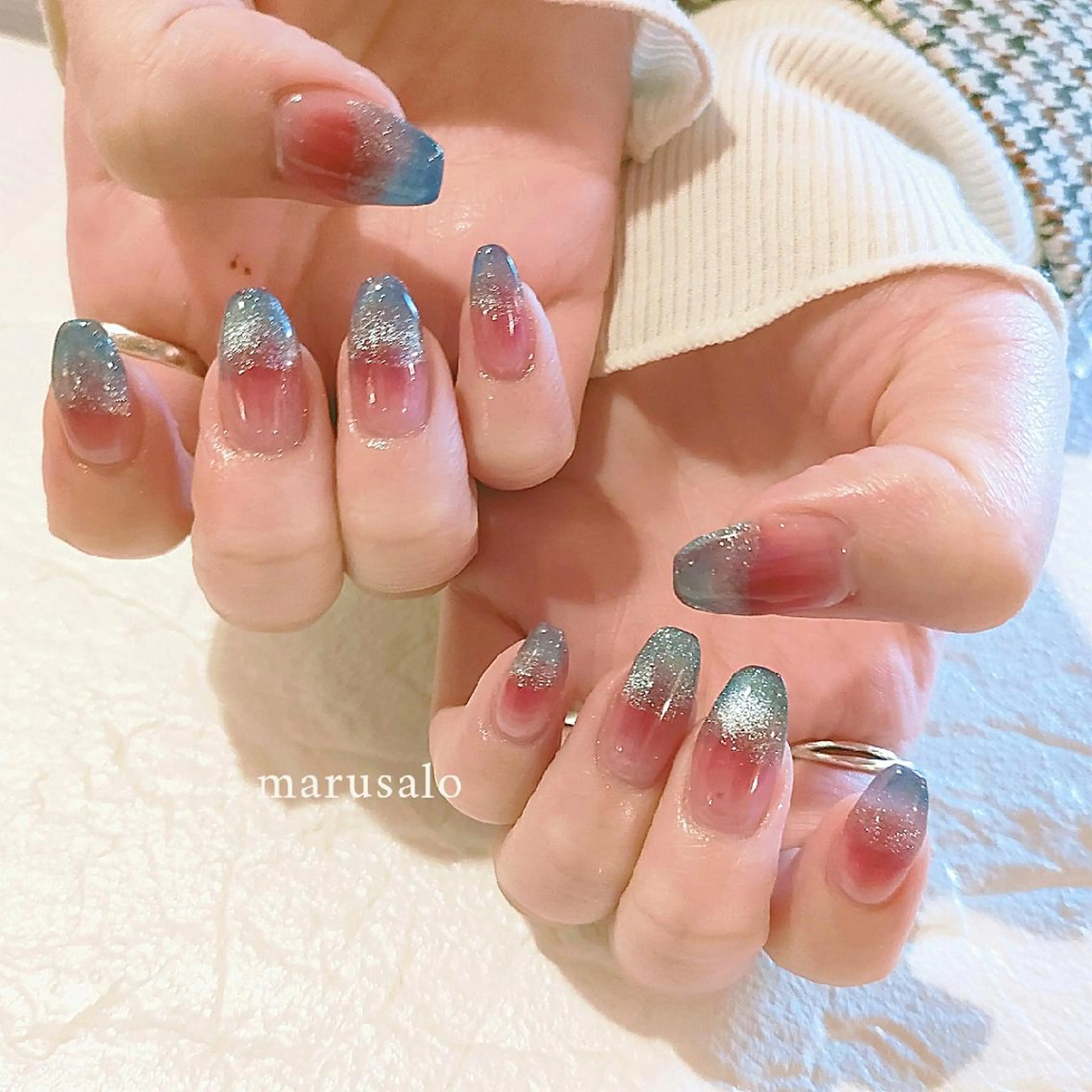 ネイル チークネイル 韓国ネイル マグネットネイル 春ネイル ワンホンネイル ハンドネイル marusalo nailのネイルデザイン