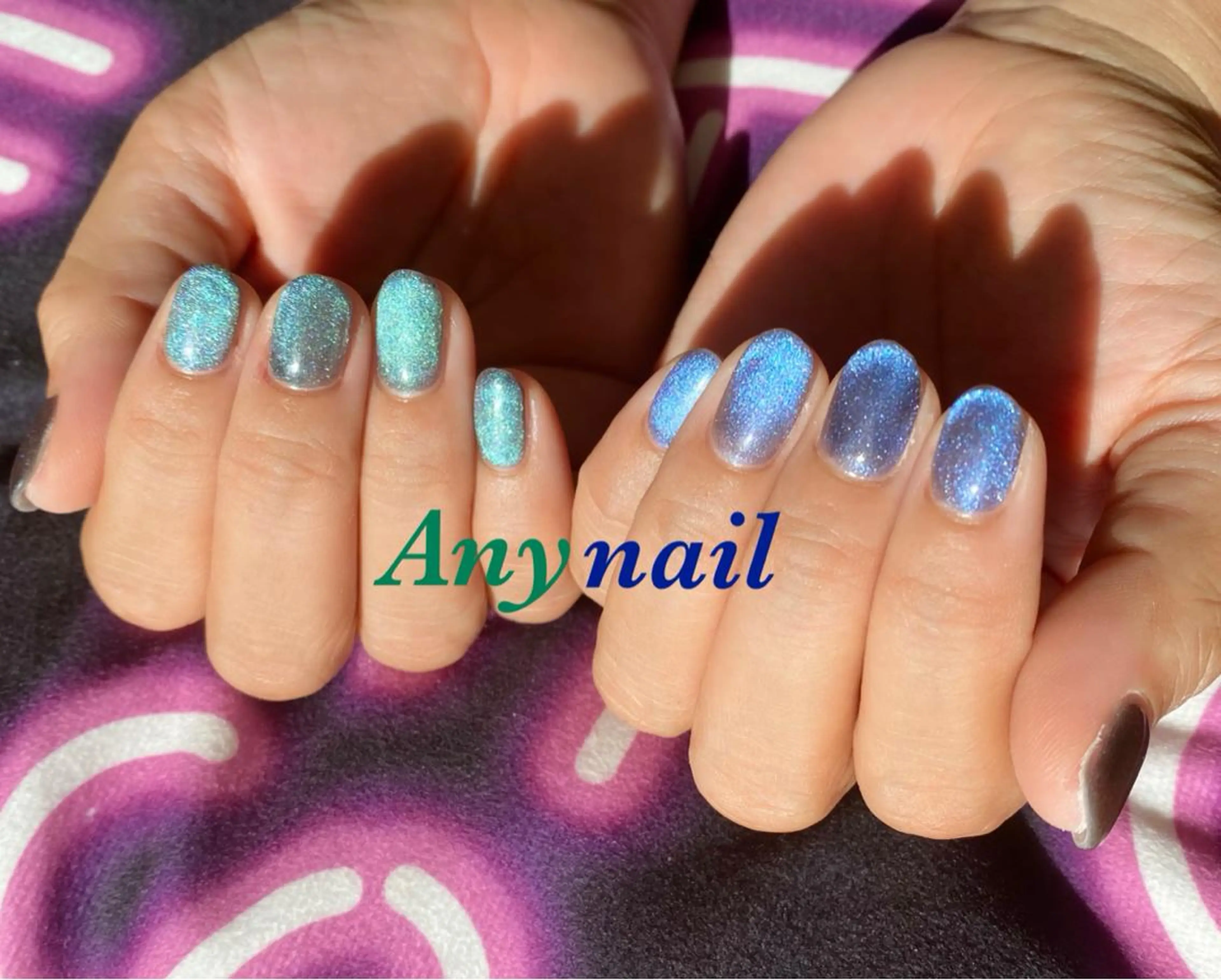 ネイル ブルー グリーン マグネットネイル マグネットワンカラー ワンカラーネイル ハンドネイル 岩澤 恵子のネイルデザイン