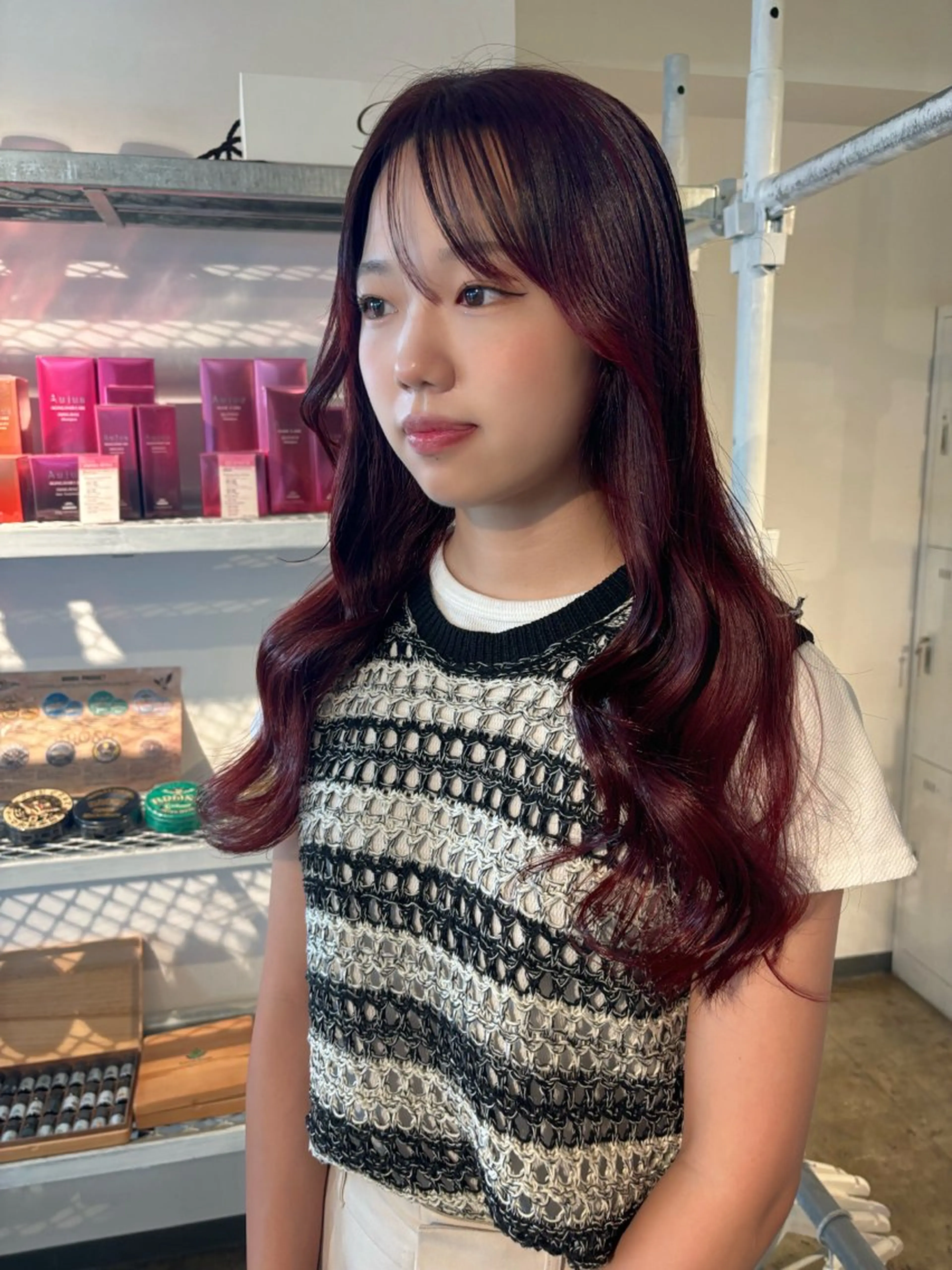 ロング カラー ブリーチ ボルドーカラー ブリーチなしカラー ピンクカラー レッドカラー 暖色カラー🍒 ケアブリーチ/akiのヘアスタイル