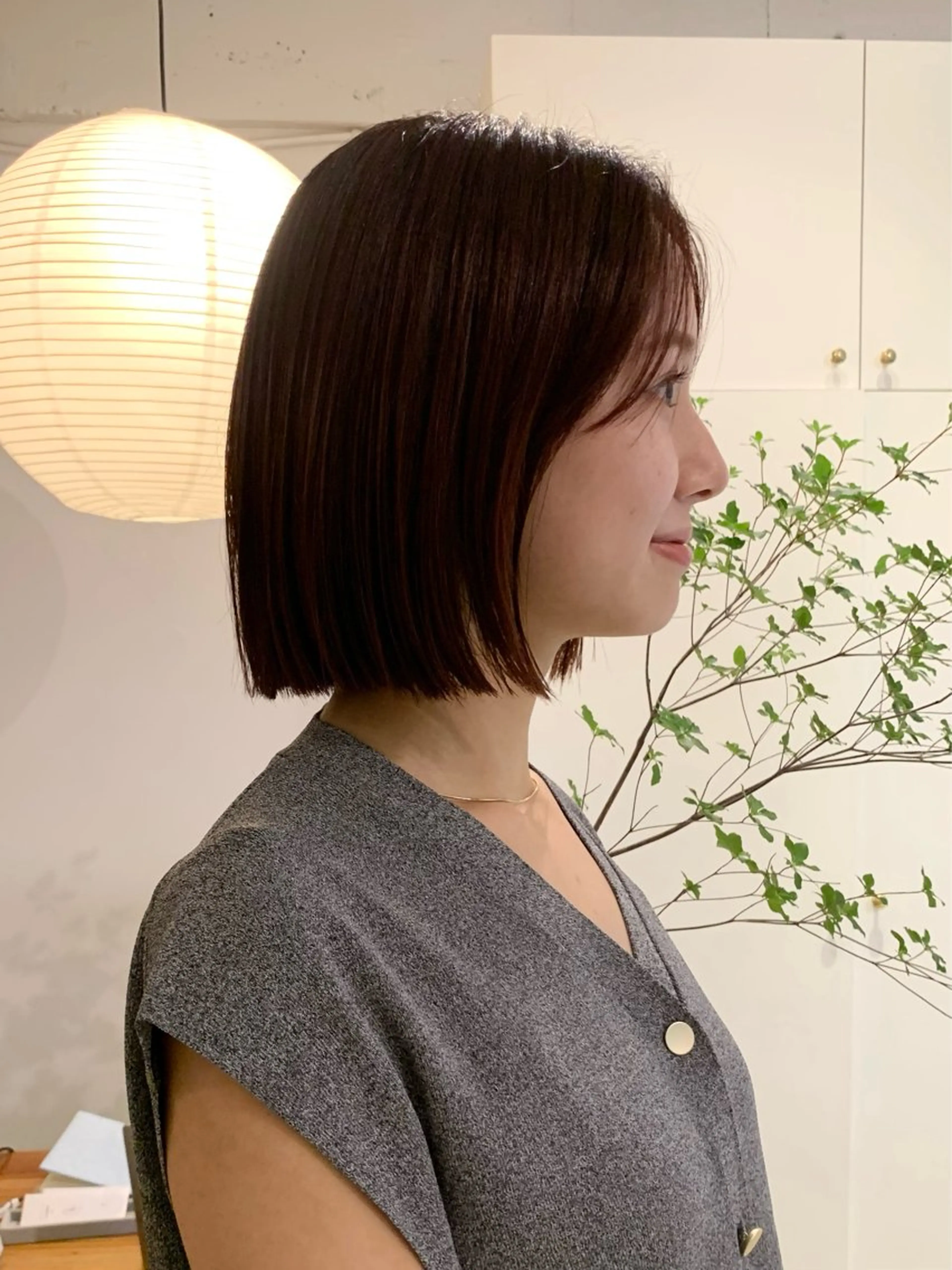 ミディアム カラー レッドカラー ボブ 髪質改善 カット ヘアカラー トリートメント 落合希 Olivebeigeのヘアスタイル