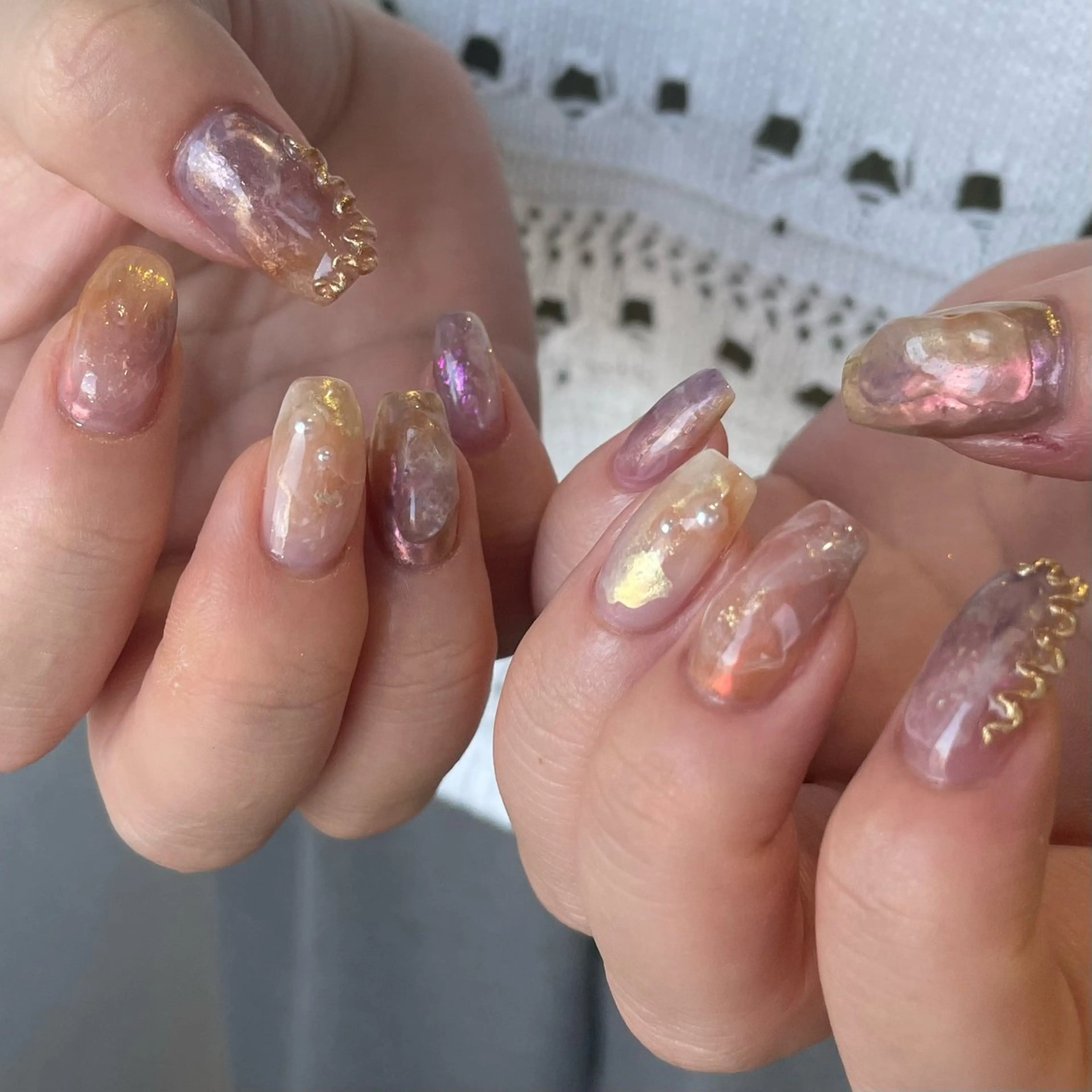 ネイル アートネイル ジェルネイル 氷ネイル・うるうるネイル 持ち込み ニュアンスネイル ハンドネイル norme_ akiのネイルデザイン